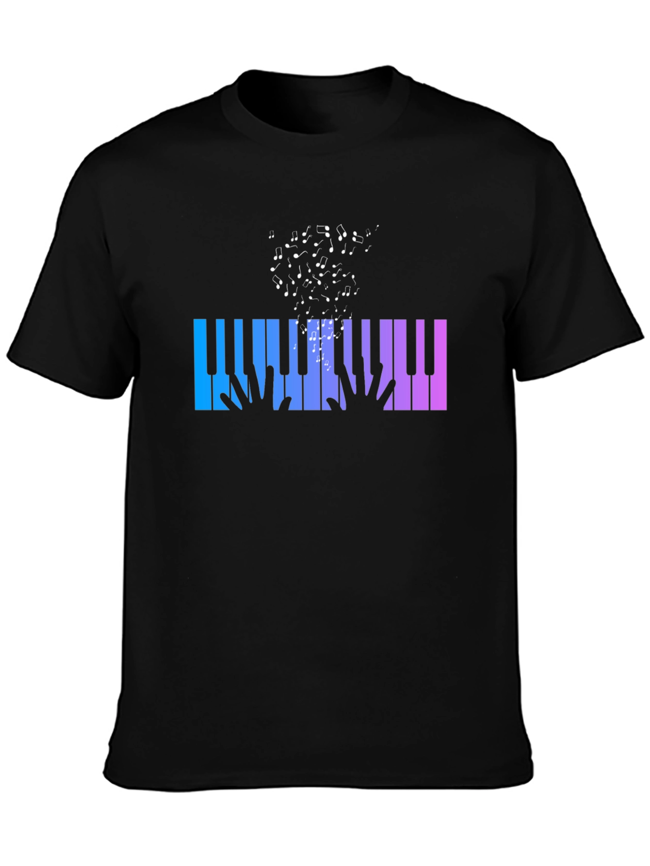 Piano Keys Music Notes Graphic Black T-Shirt
