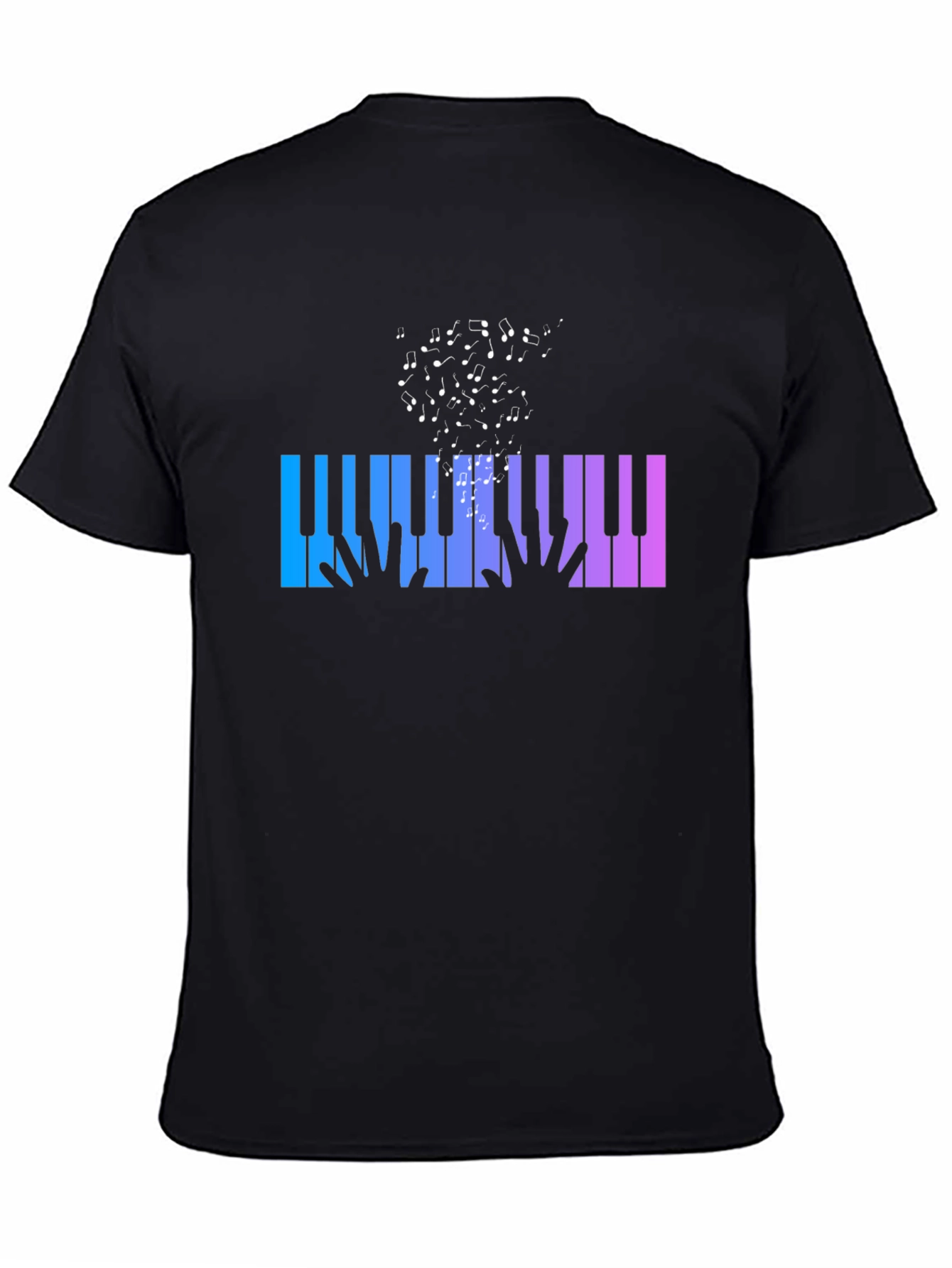 Piano Keys Music Notes Graphic Black T-Shirt