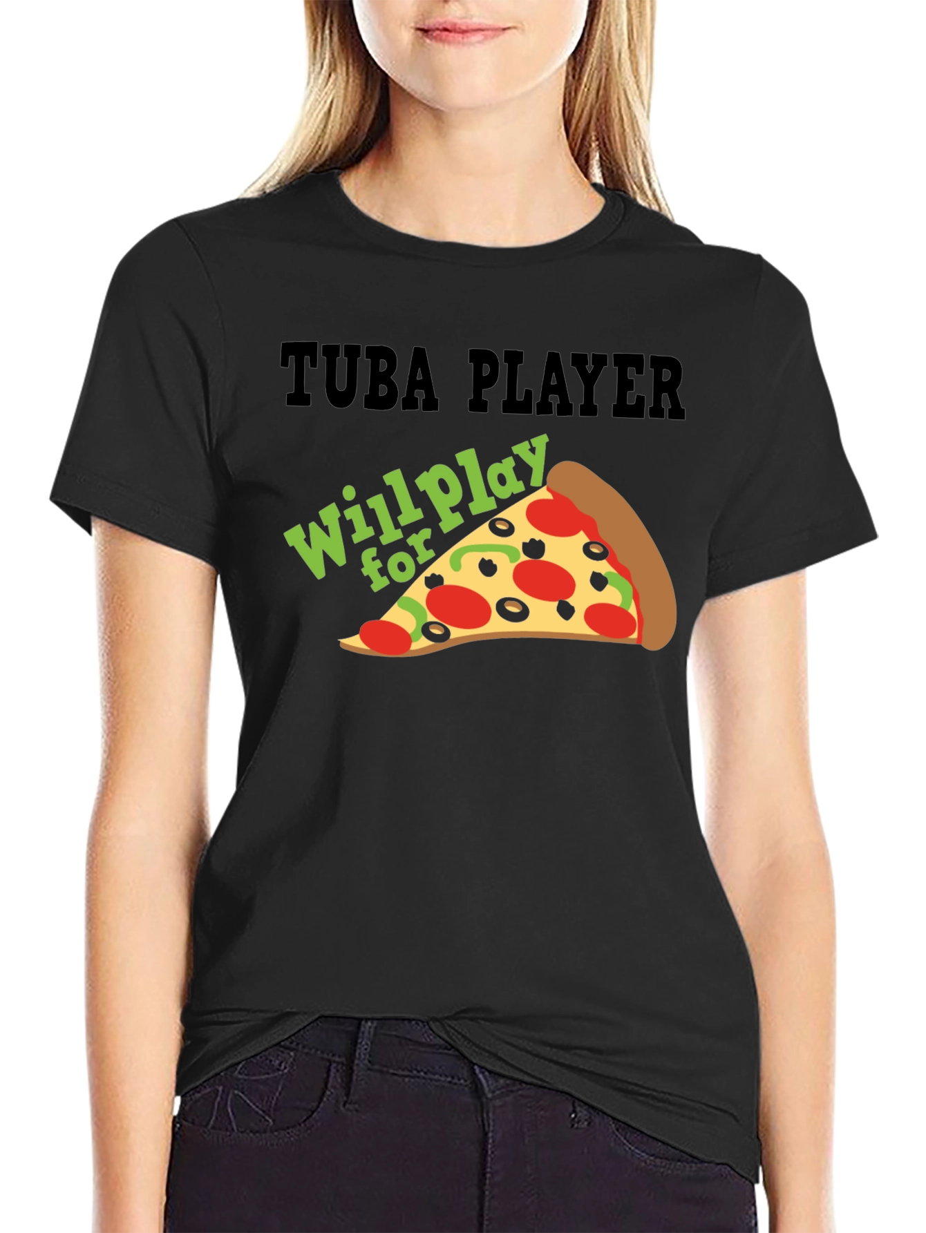 Tuba Player Will Play For Pizza Black T-Shirt