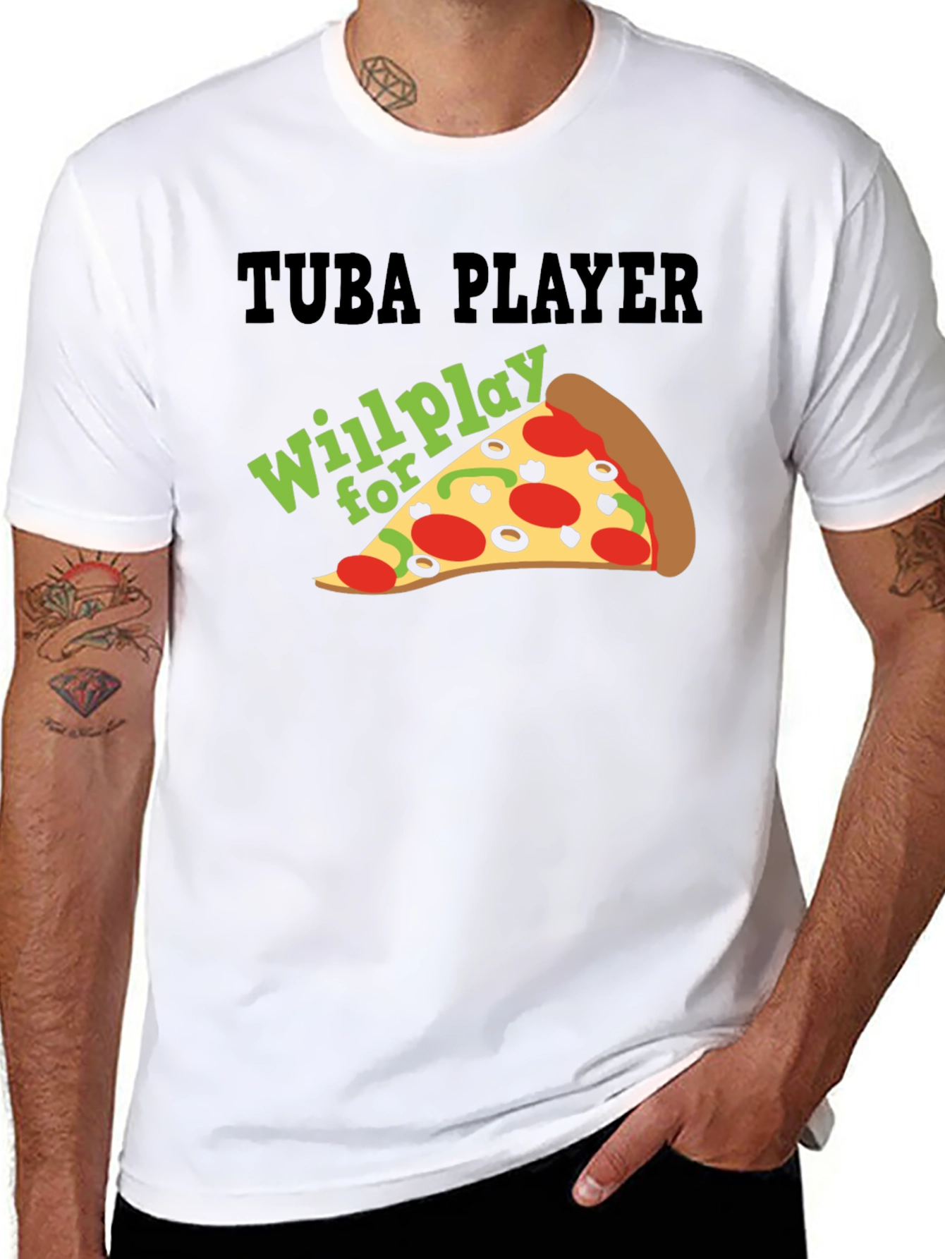 Tuba Player Will Play For Pizza Black T-Shirt