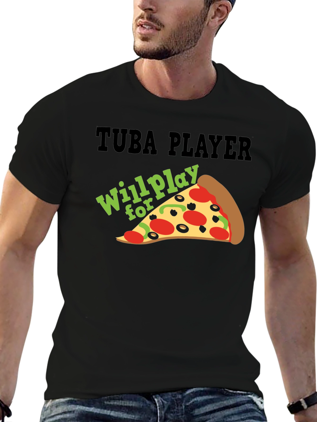 Tuba Player Will Play For Pizza Black T-Shirt