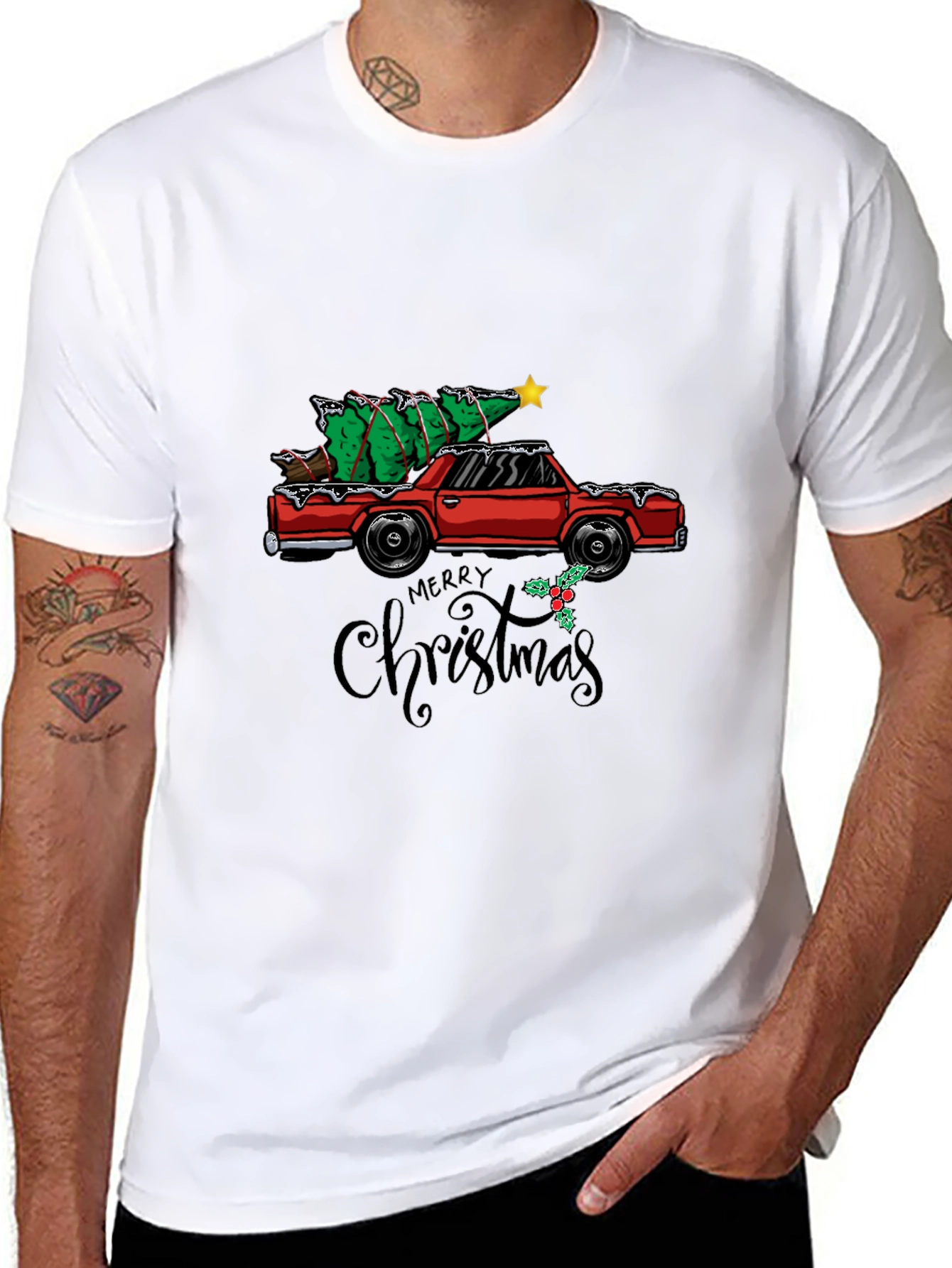 Festive Car & Christmas Tree Graphic Tee