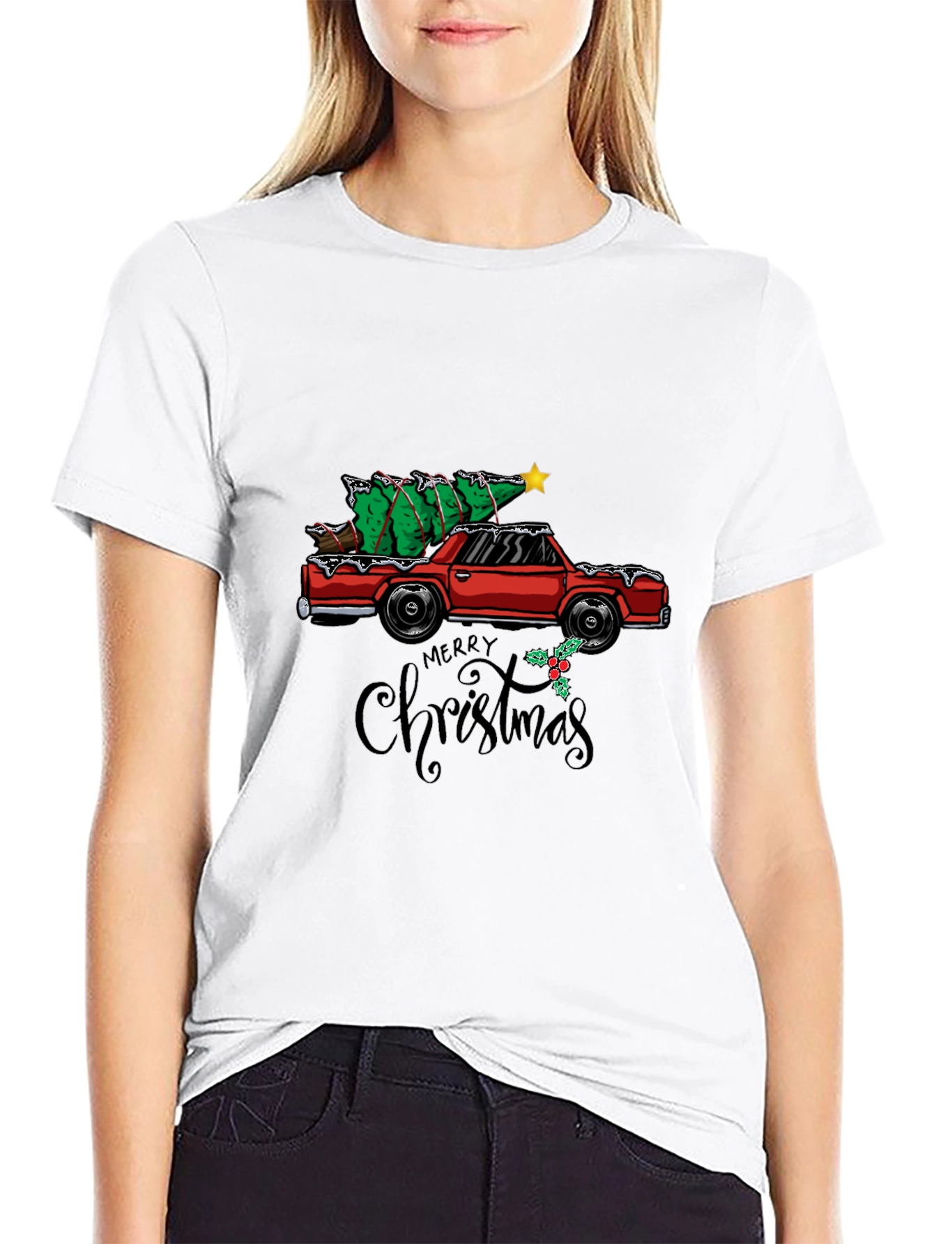 Festive Car & Christmas Tree Graphic Tee