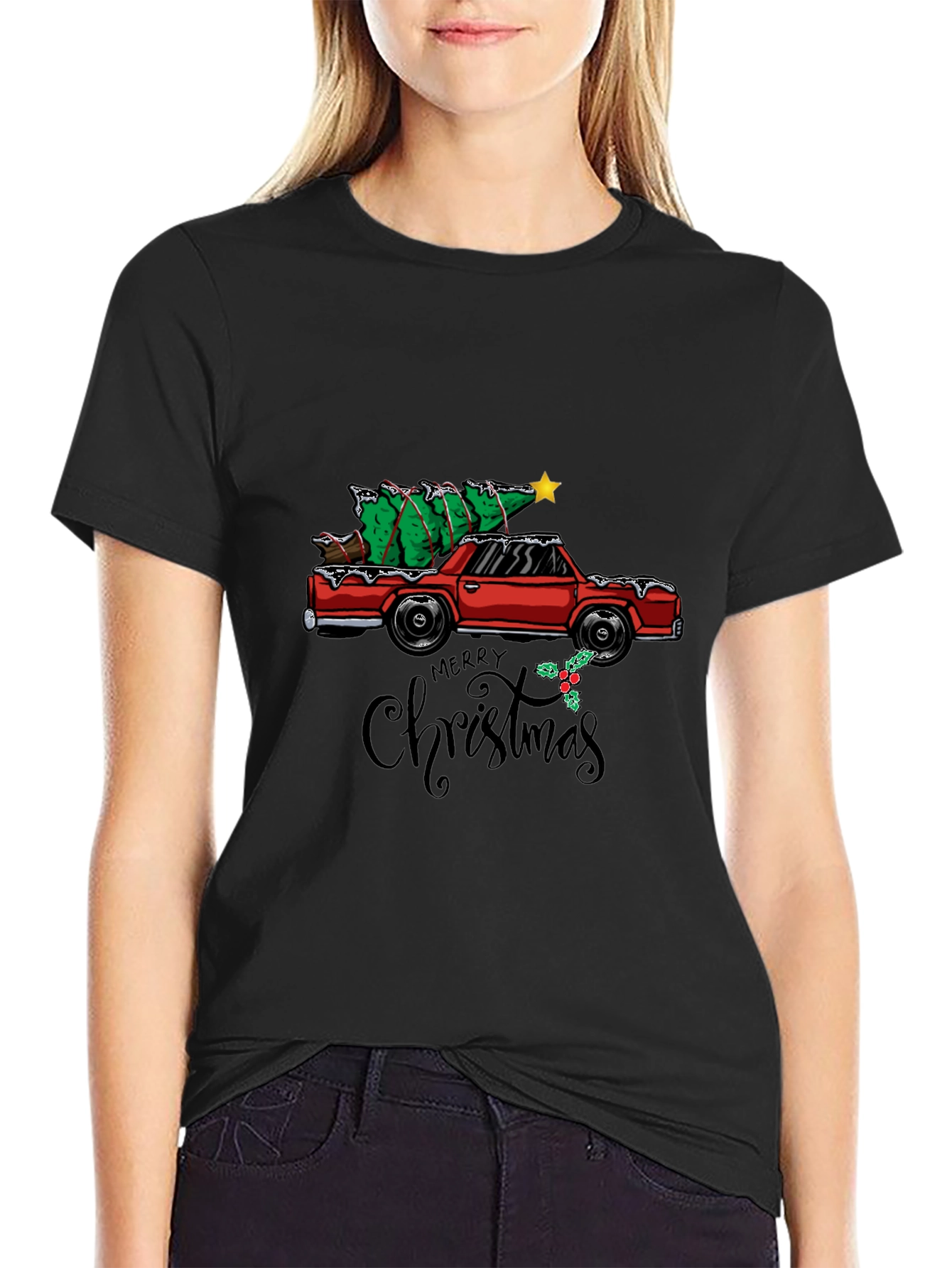 Festive Car & Christmas Tree Graphic Tee