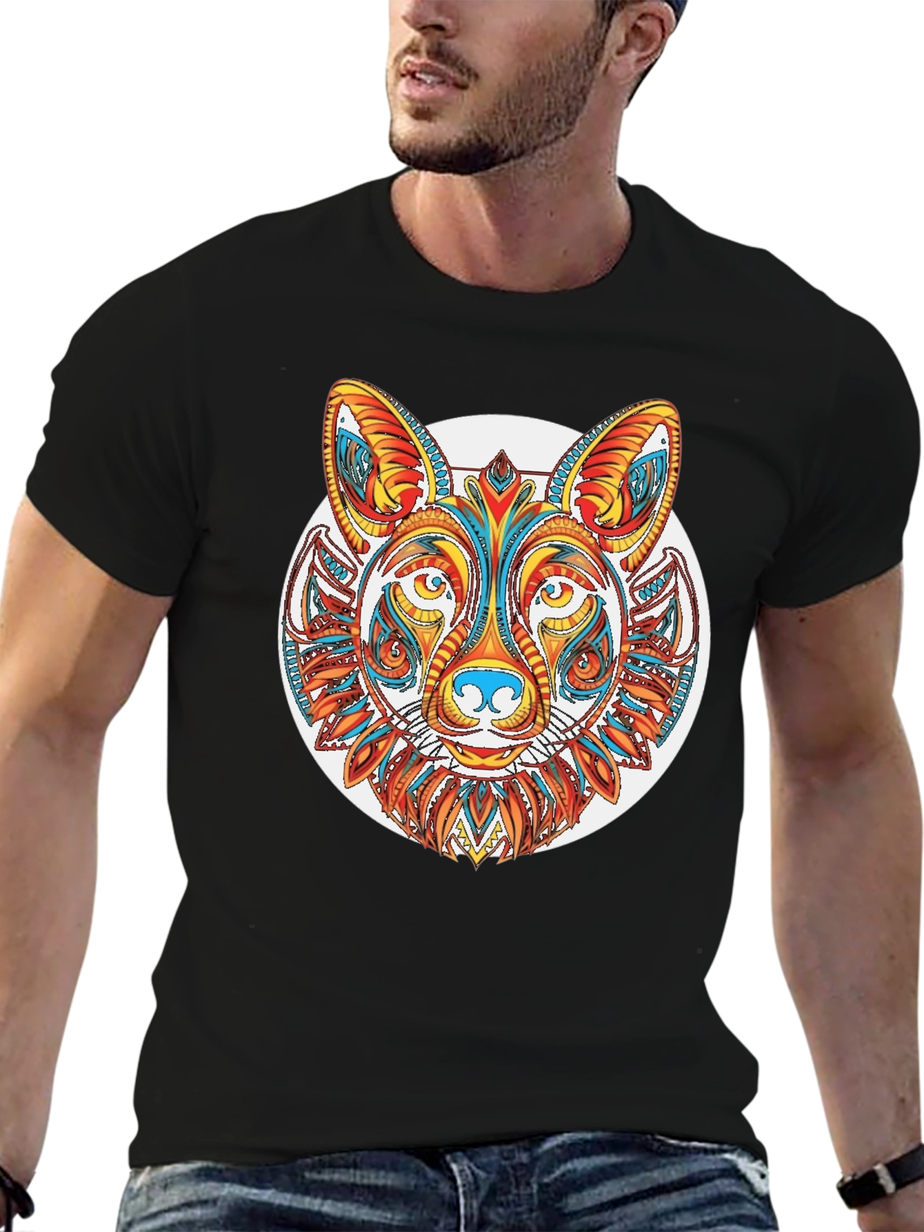 Abstract Fox Graphic Tee - Mens Black T-Shirt