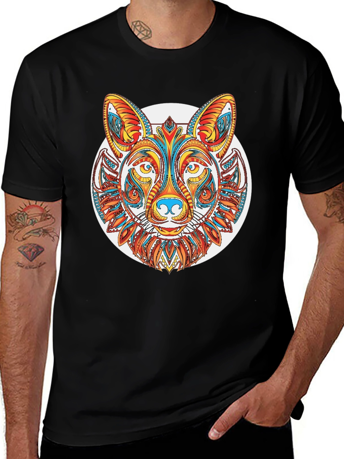 Abstract Fox Graphic Tee - Mens Black T-Shirt