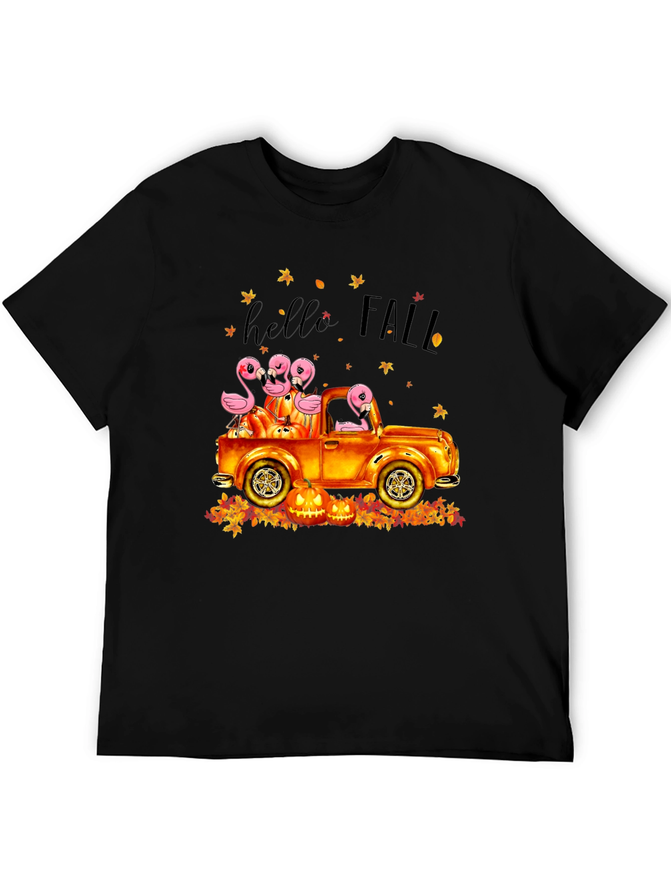 Hello Fall Flamingo Pumpkin Truck T-Shirt