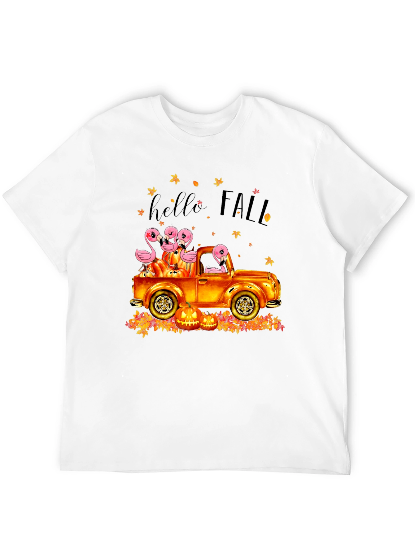 Hello Fall Flamingo Pumpkin Truck T-Shirt