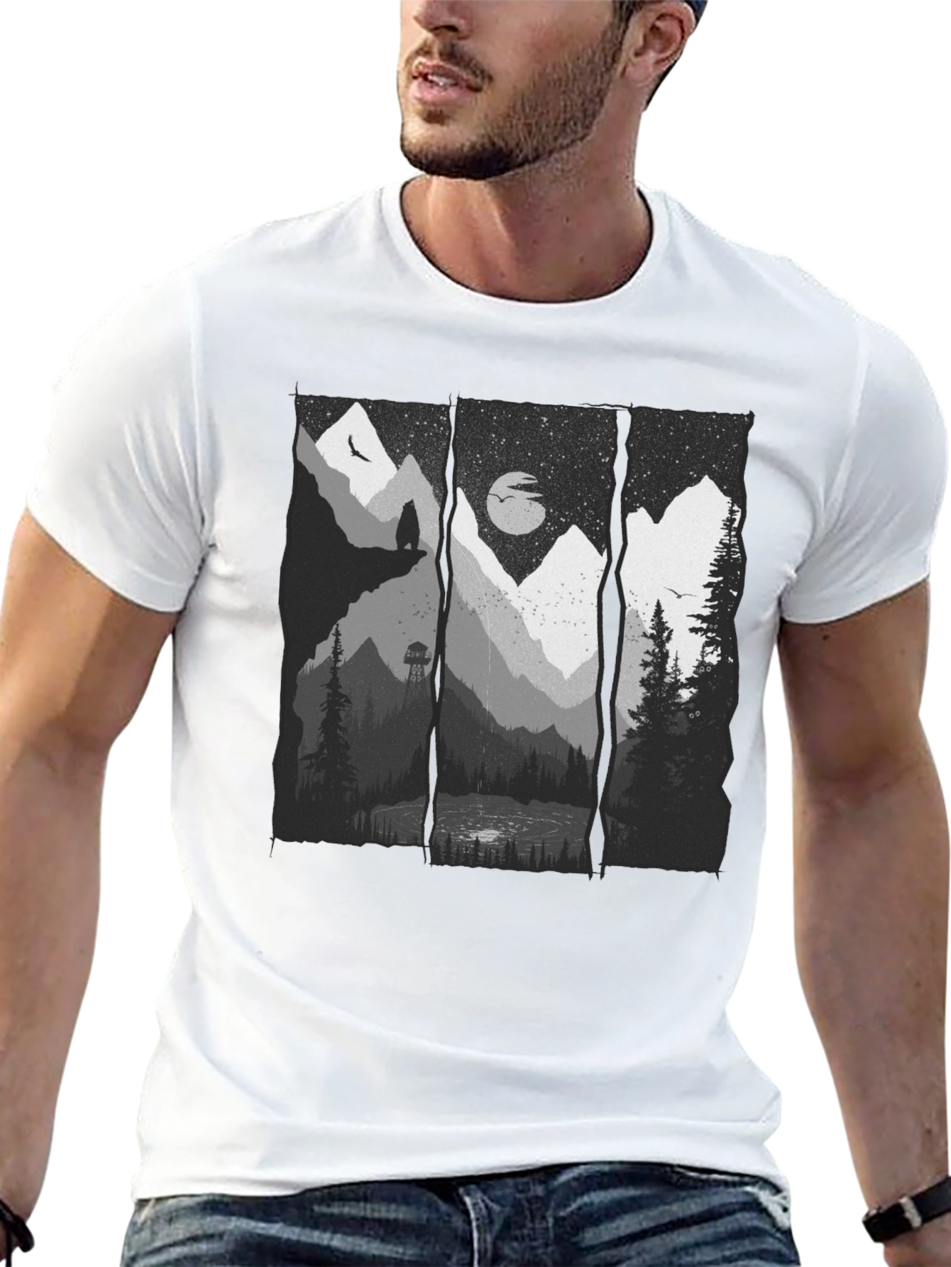Nature Scene Graphic Black T-Shirt