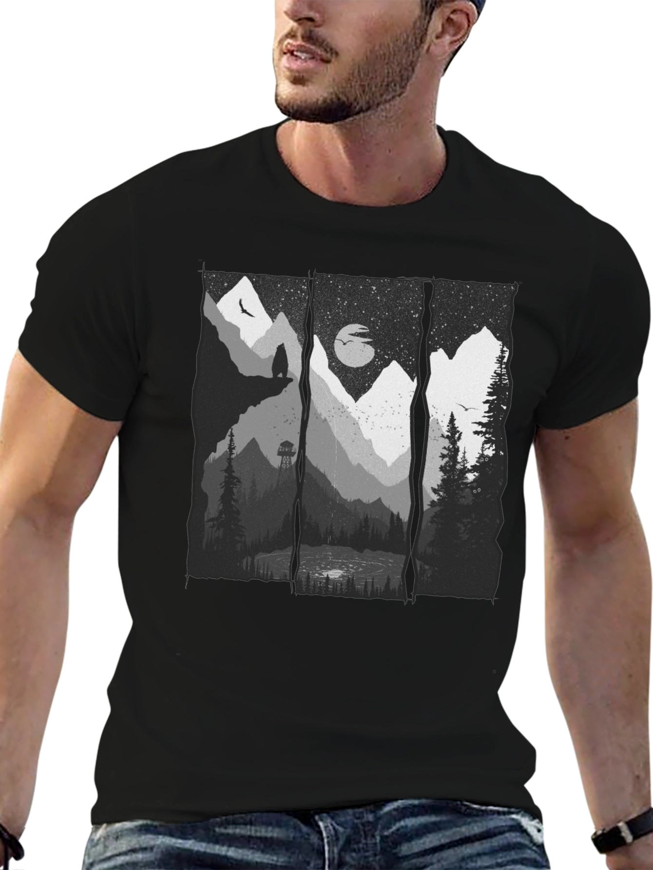 Nature Scene Graphic Black T-Shirt
