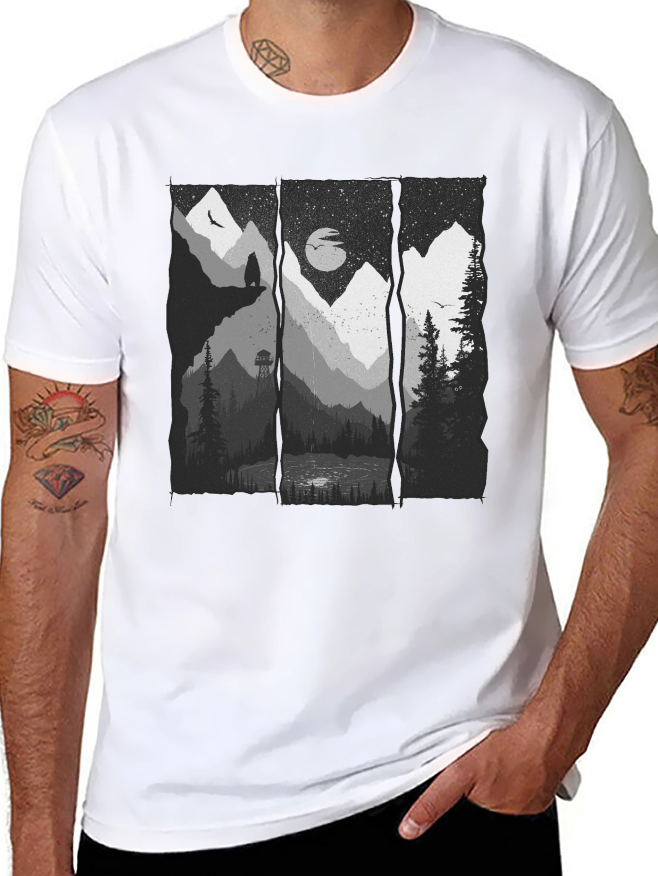 Nature Scene Graphic Black T-Shirt