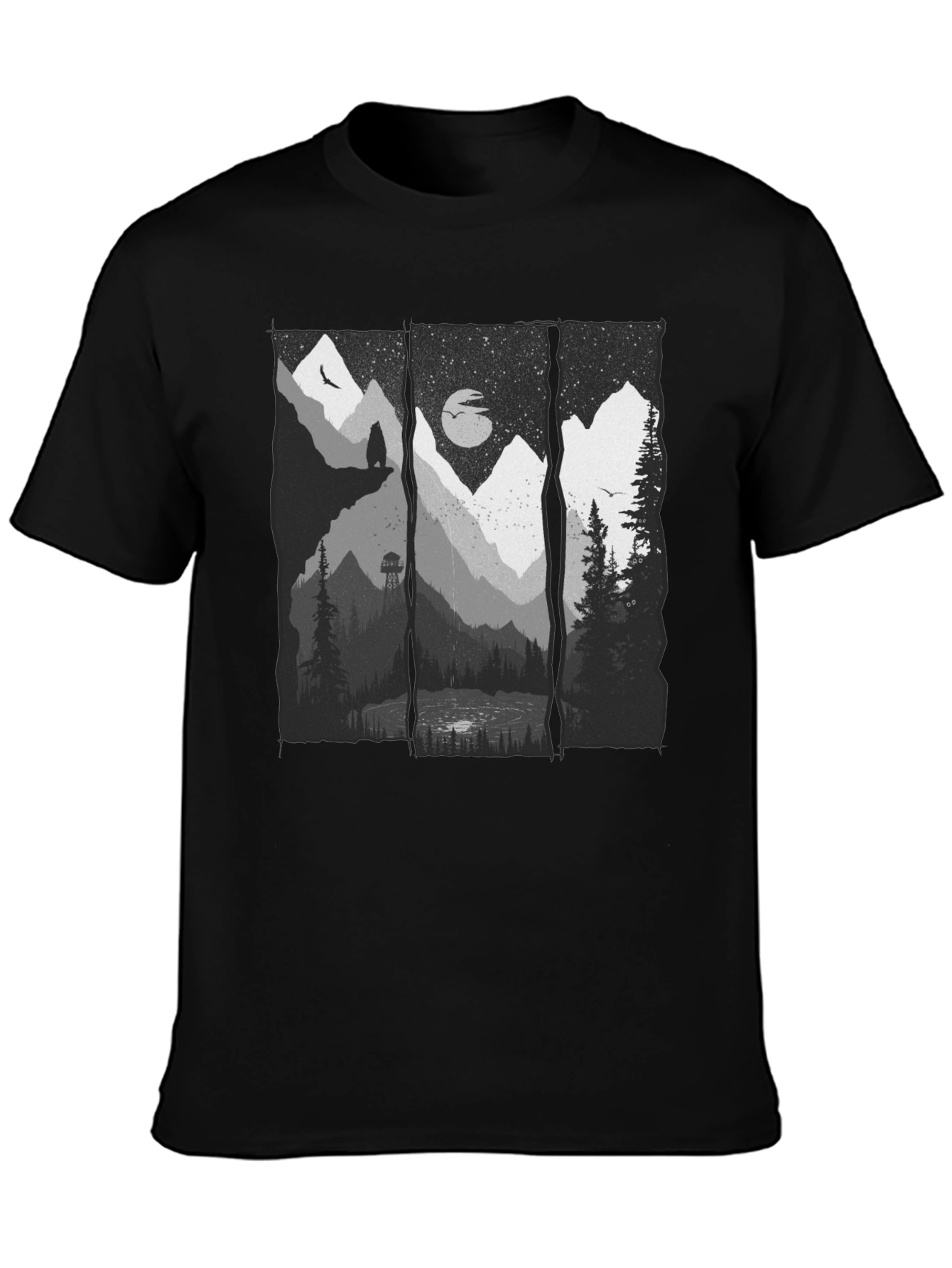 Nature Scene Graphic Black T-Shirt