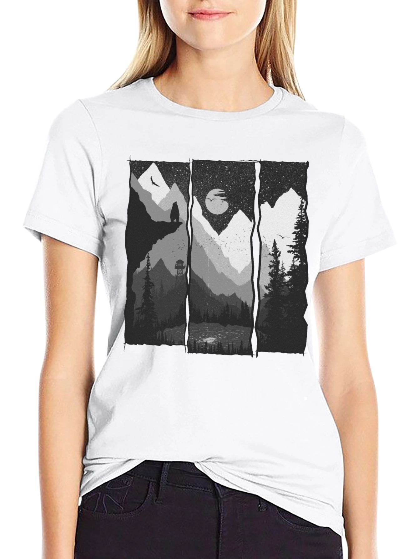 Nature Scene Graphic Black T-Shirt