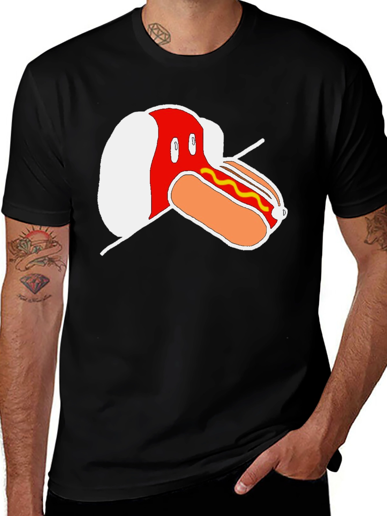 Funny Hot Dog Graphic Black T-Shirt