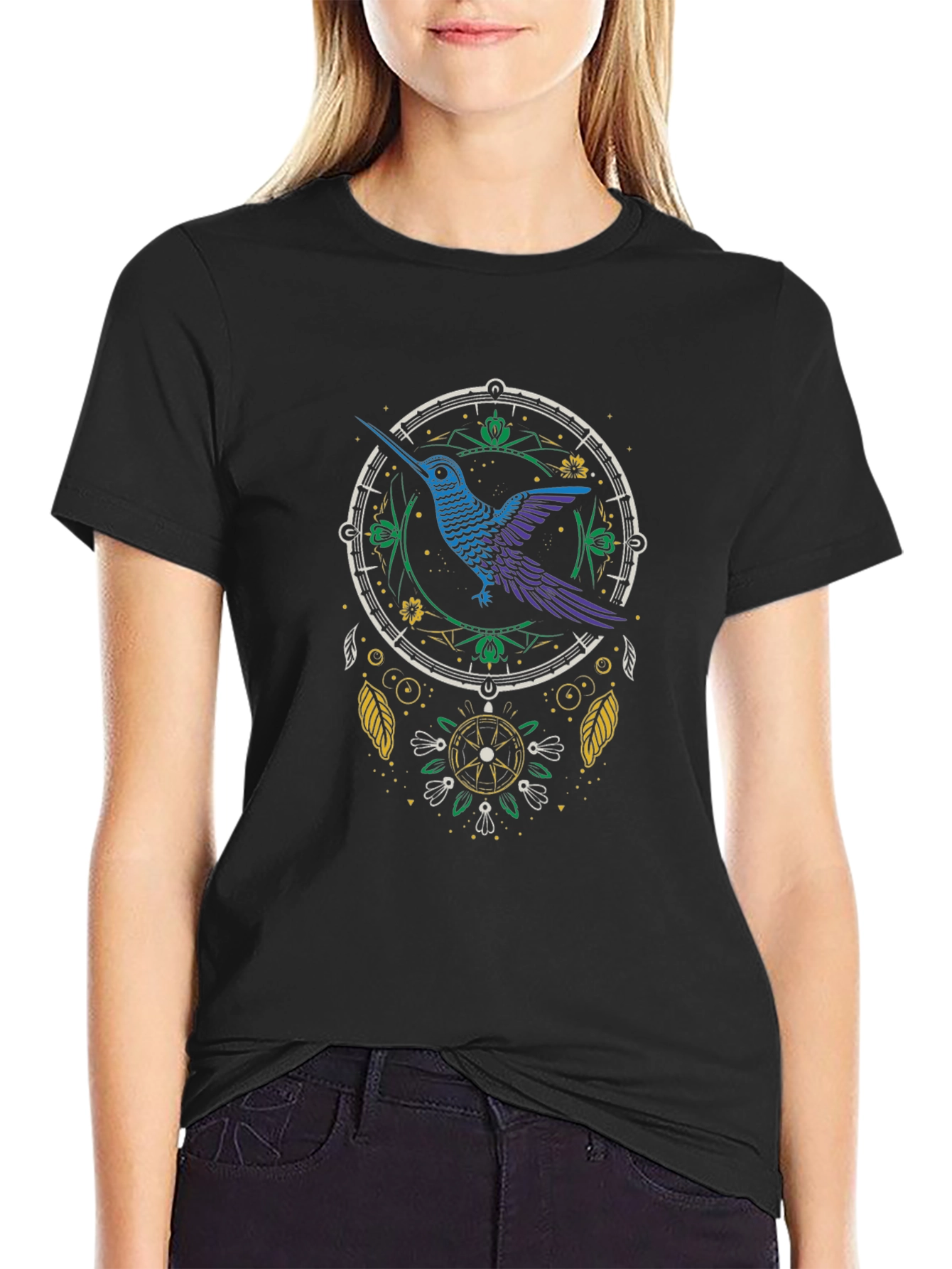 Hummingbird Dreamcatcher Black Graphic Tee
