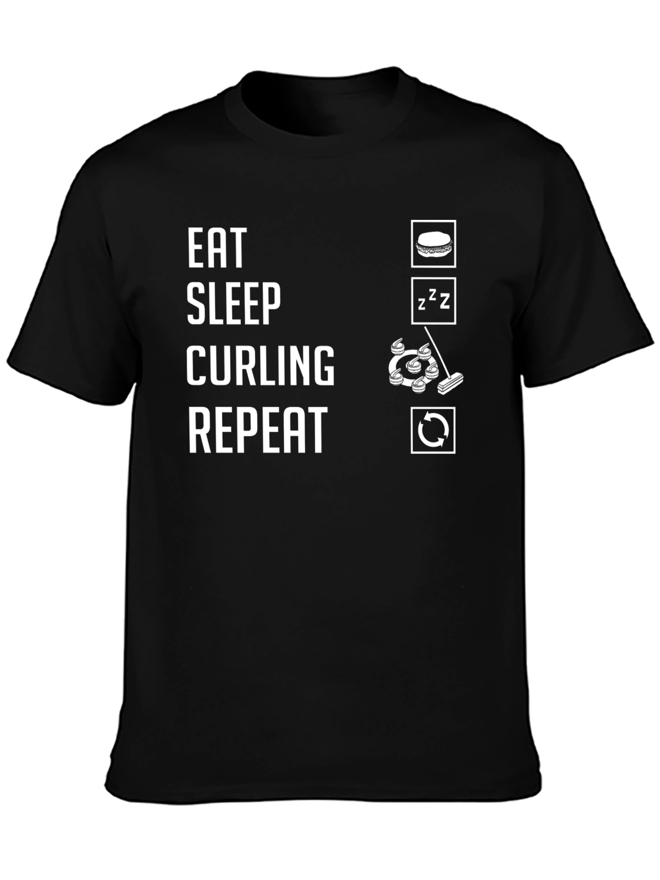 Eat Sleep Curling Repeat Black T-Shirt