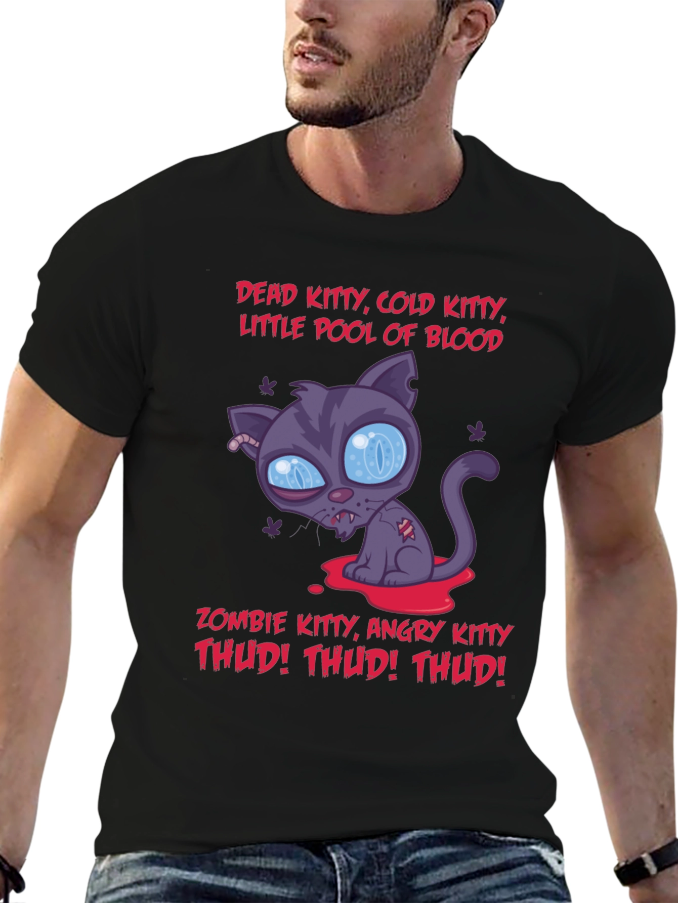 Zombie Kitty Graphic T-Shirt - Halloween