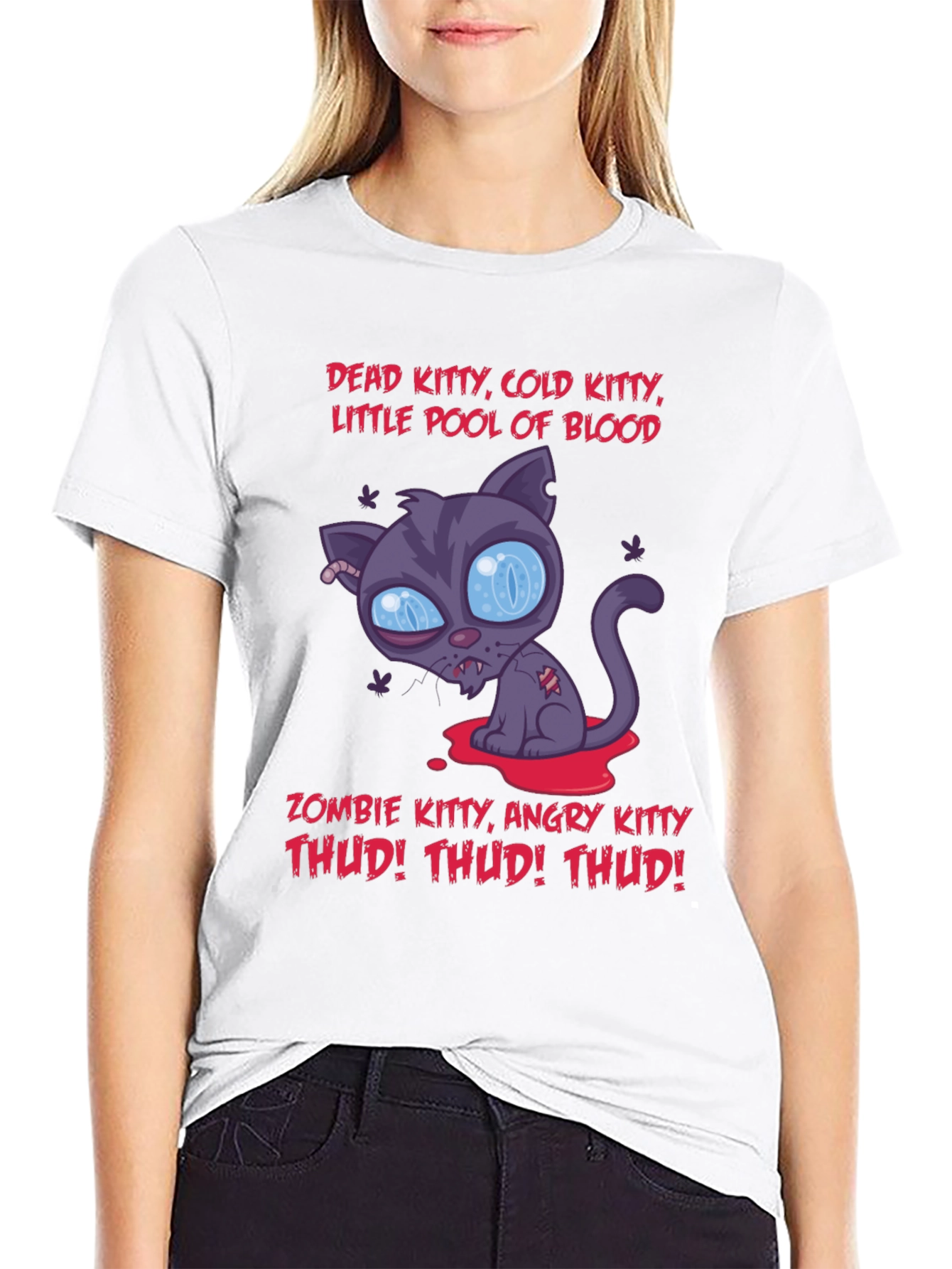 Zombie Kitty Graphic T-Shirt - Halloween