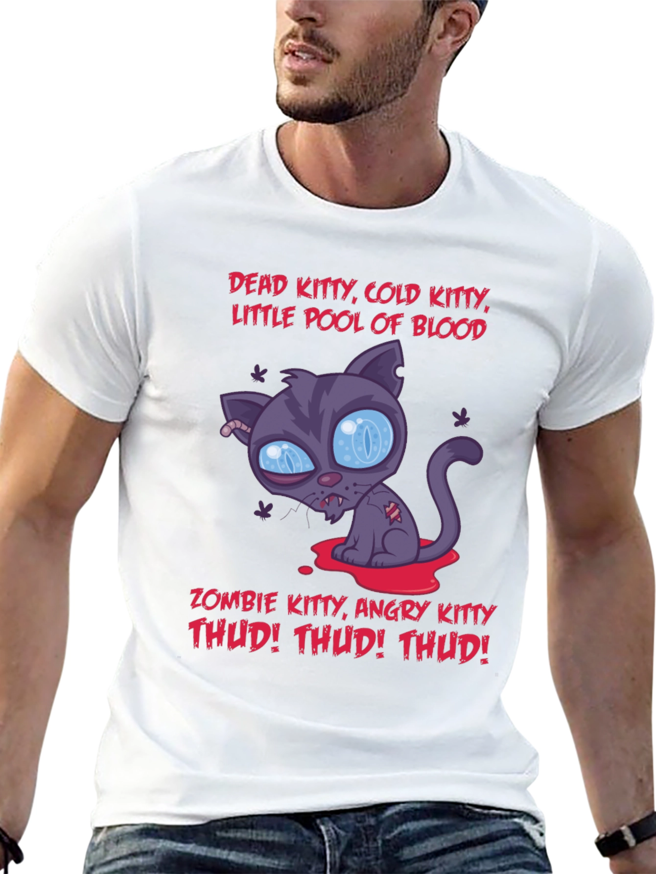 Zombie Kitty Graphic T-Shirt - Halloween
