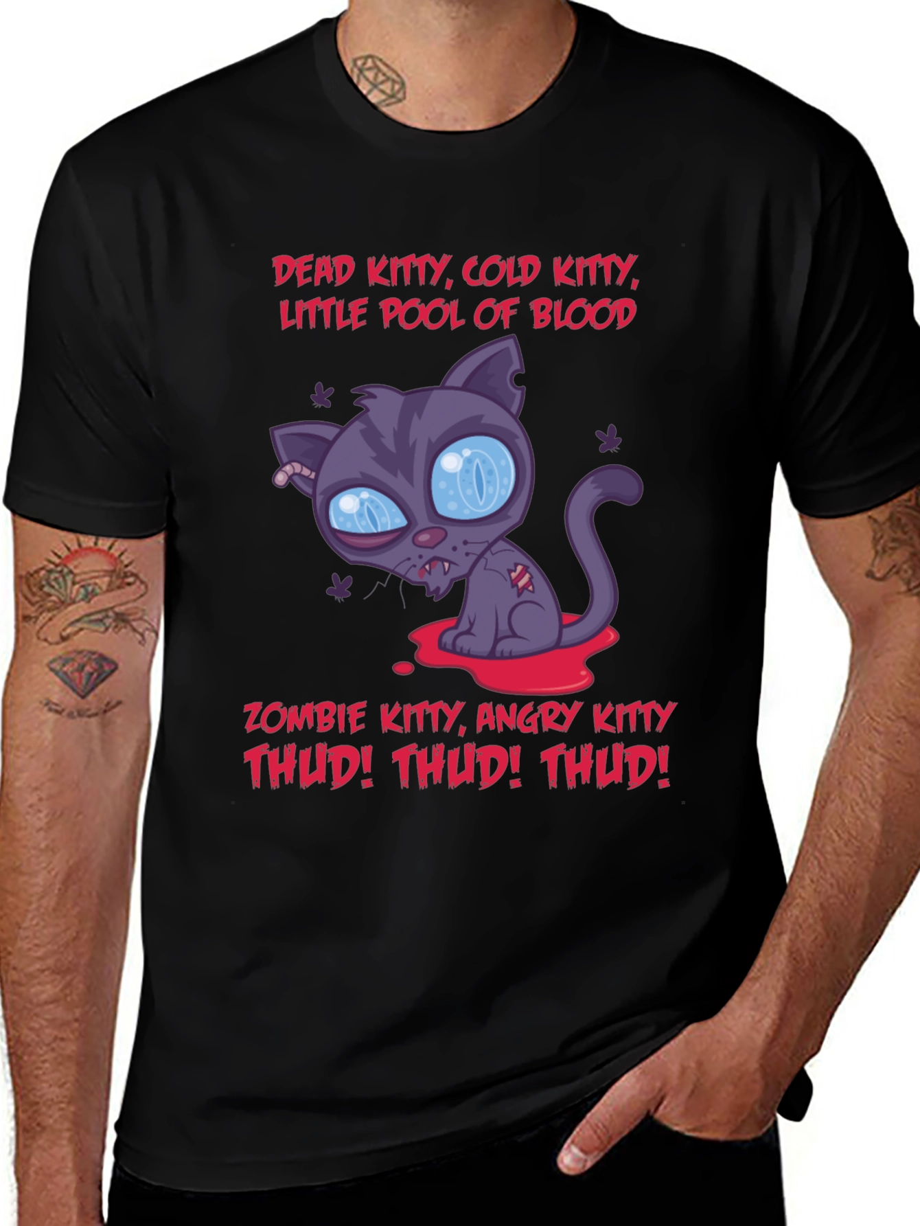 Zombie Kitty Graphic T-Shirt - Halloween