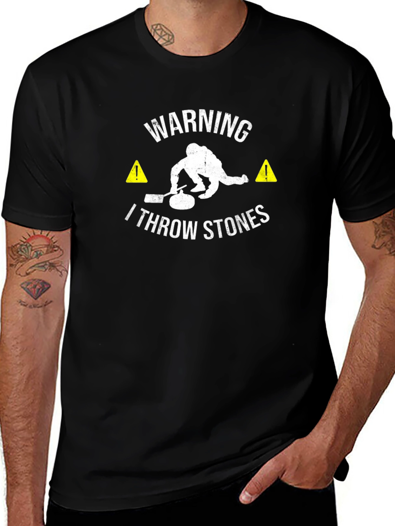 Warning: I Throw Stones - Curling T-Shirt