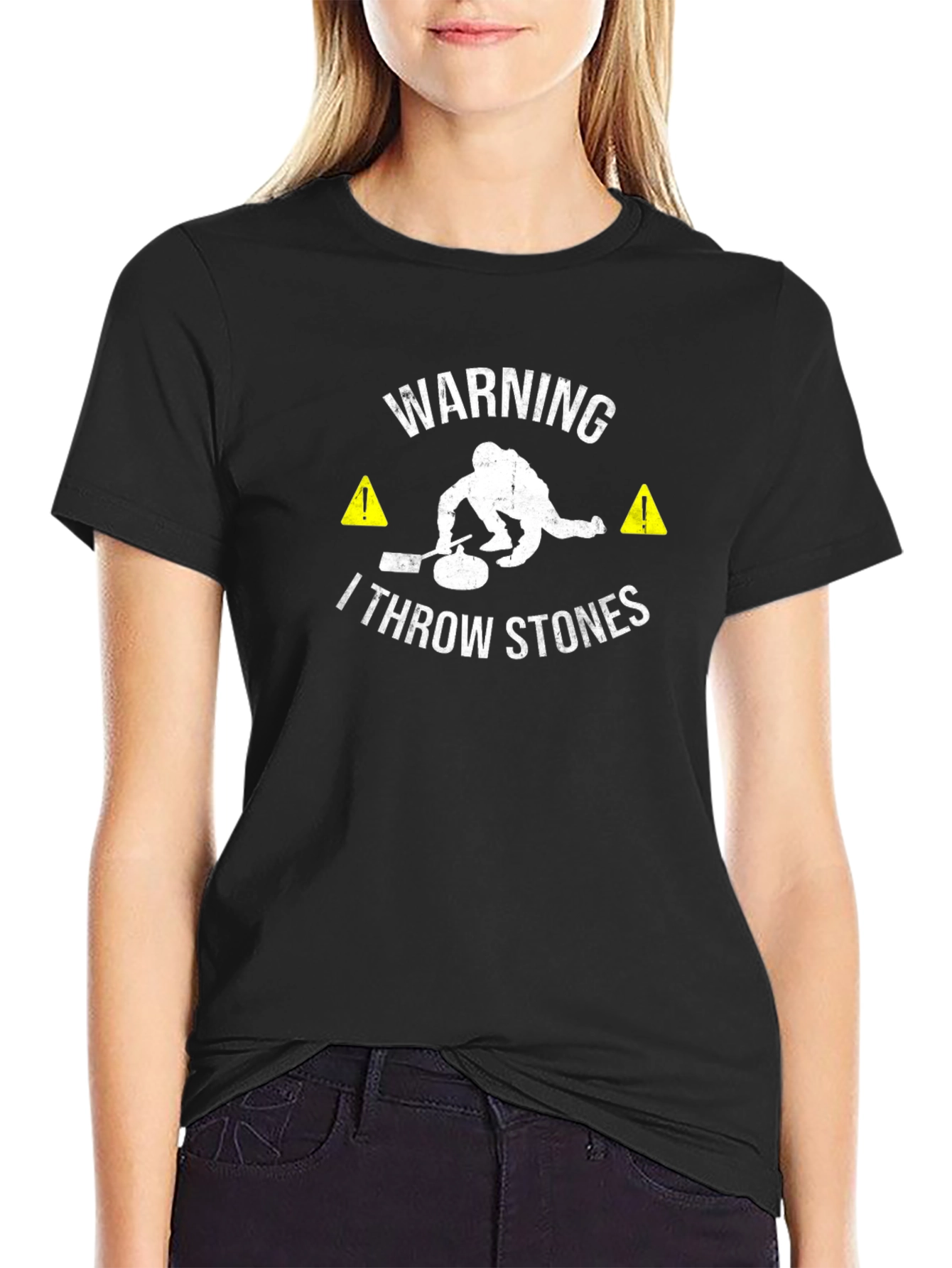 Warning: I Throw Stones - Curling T-Shirt