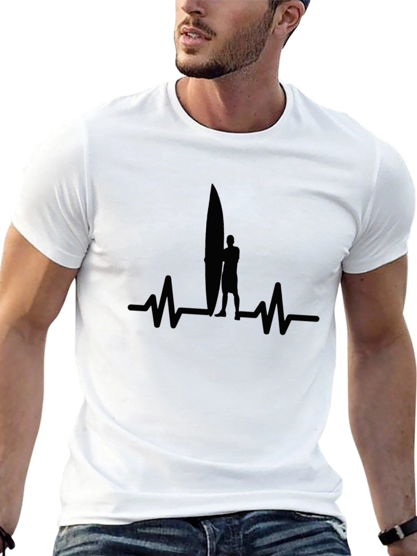 Surfer Heartbeat Black T-Shirt