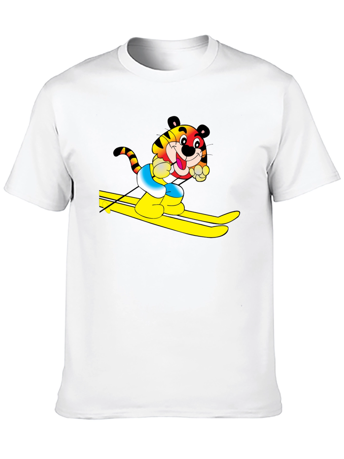 Fun Tiger Skiing Graphic Black T-Shirt