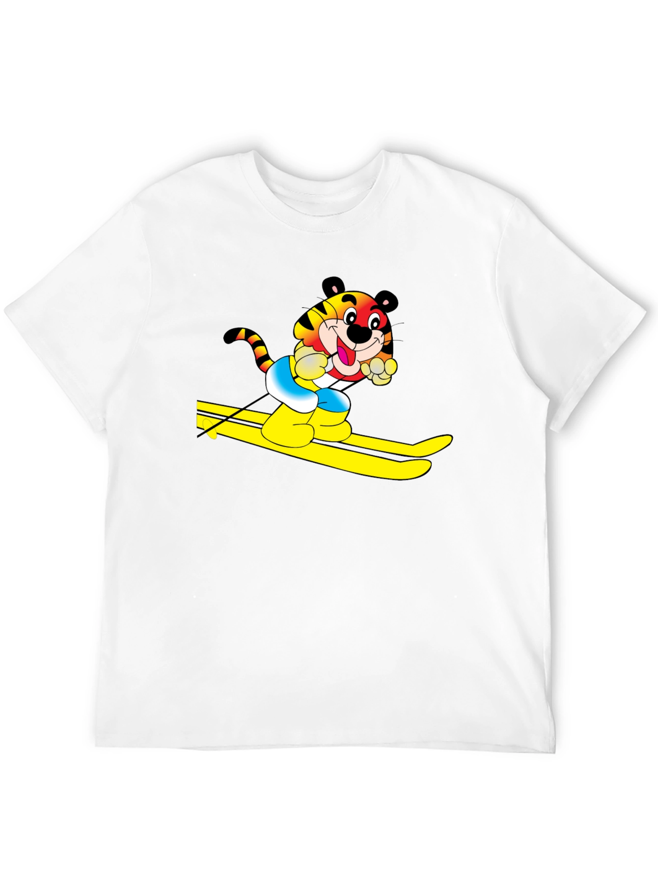 Fun Tiger Skiing Graphic Black T-Shirt