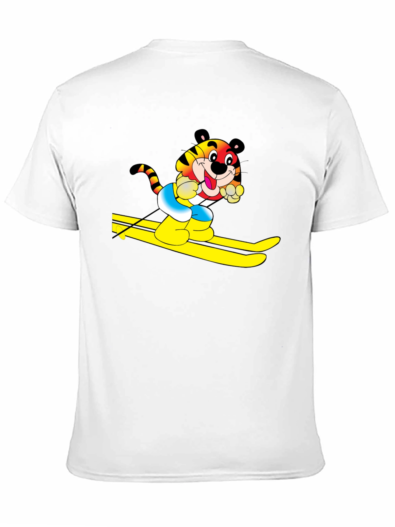 Fun Tiger Skiing Graphic Black T-Shirt
