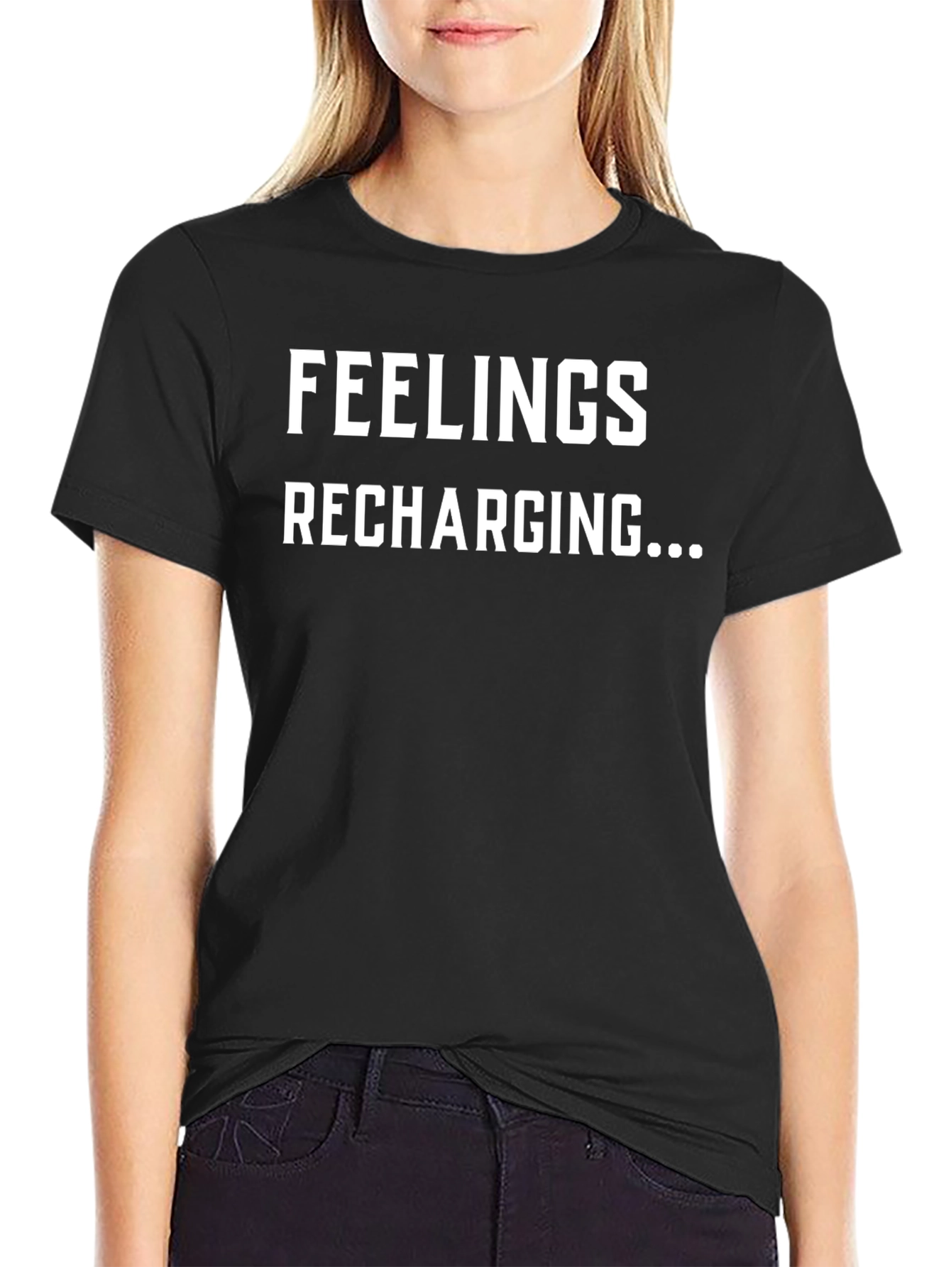 Feelings Recharging Graphic Tee - Black Cotton Comfort