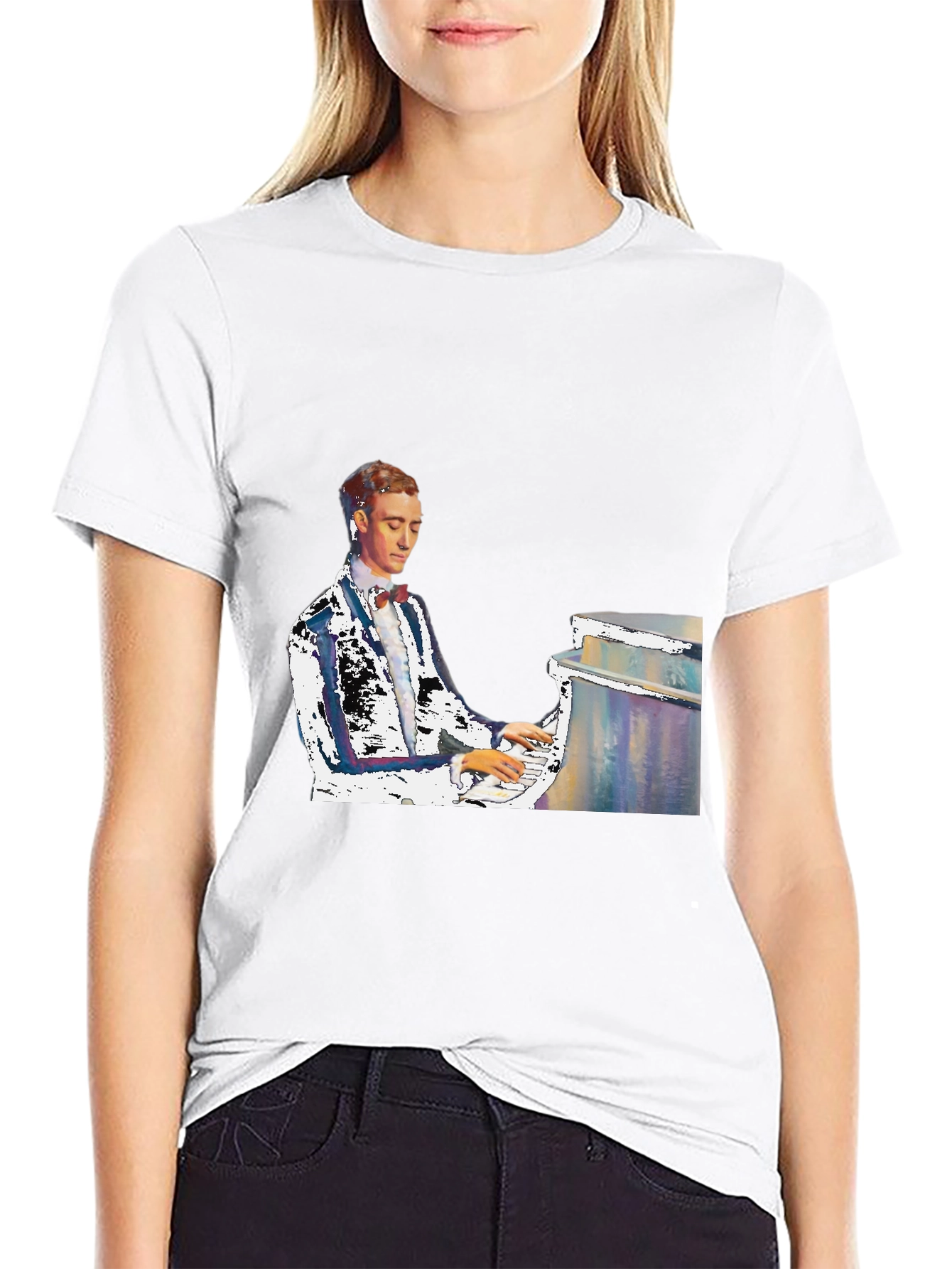 Piano Man Graphic Tee - Black Cotton T-Shirt