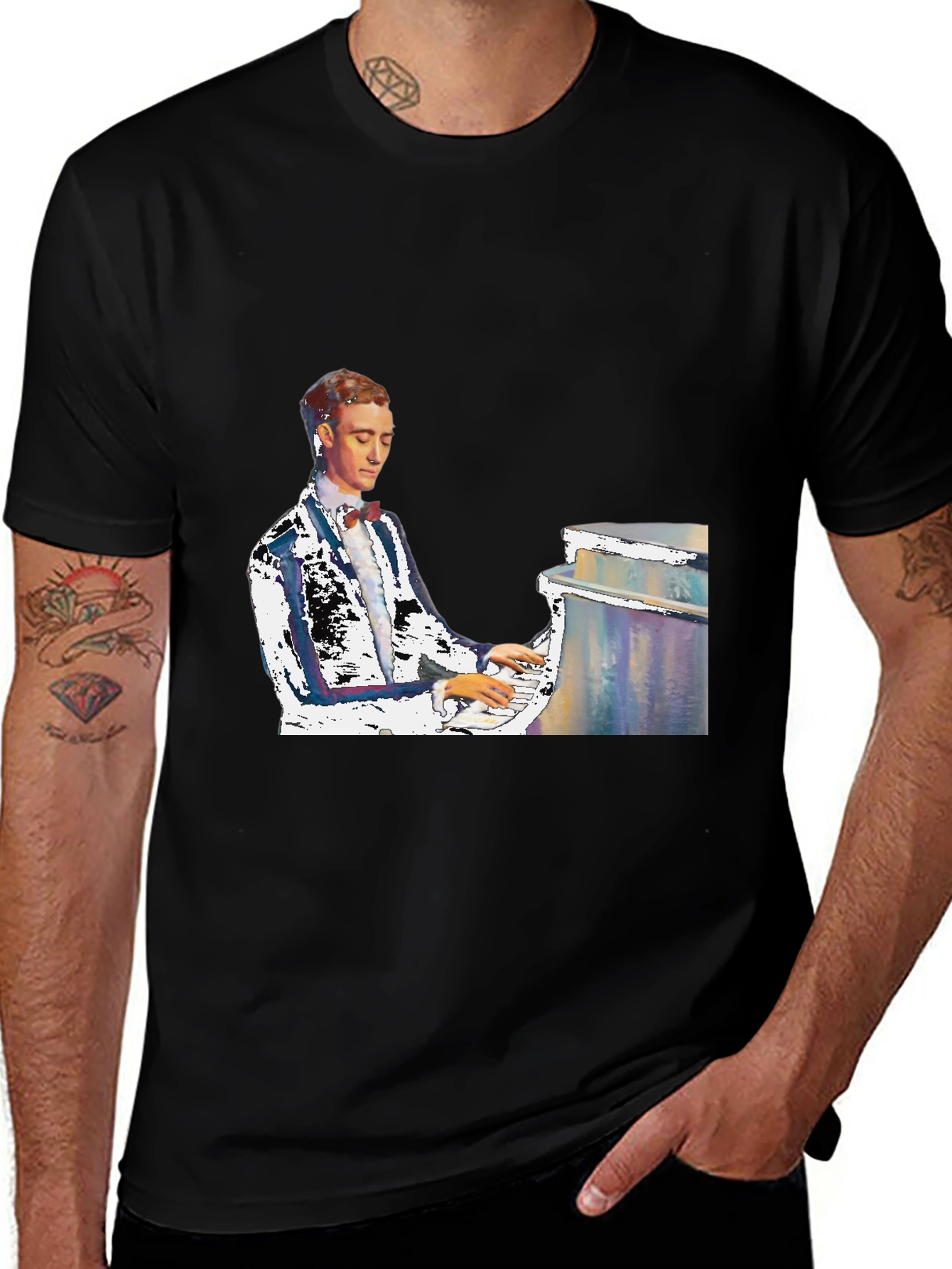 Piano Man Graphic Tee - Black Cotton T-Shirt