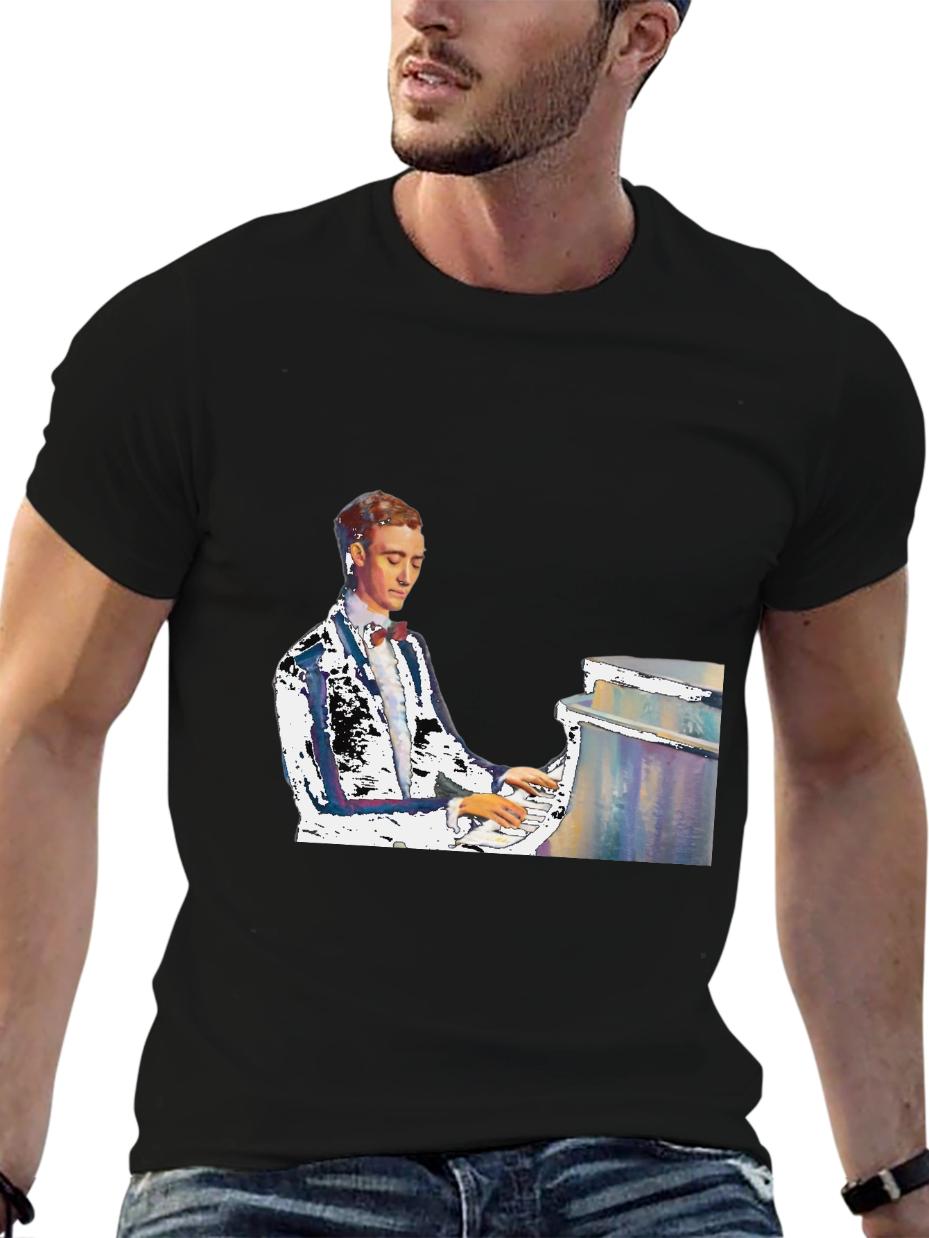 Piano Man Graphic Tee - Black Cotton T-Shirt