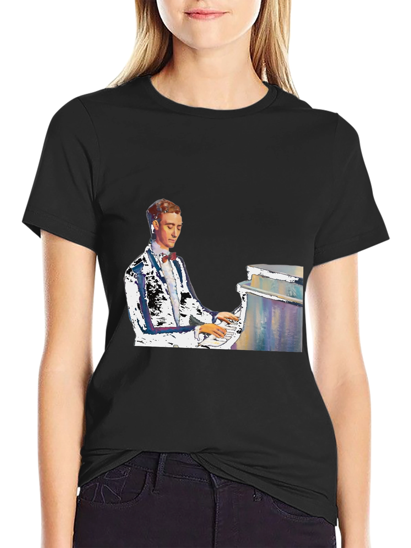 Piano Man Graphic Tee - Black Cotton T-Shirt