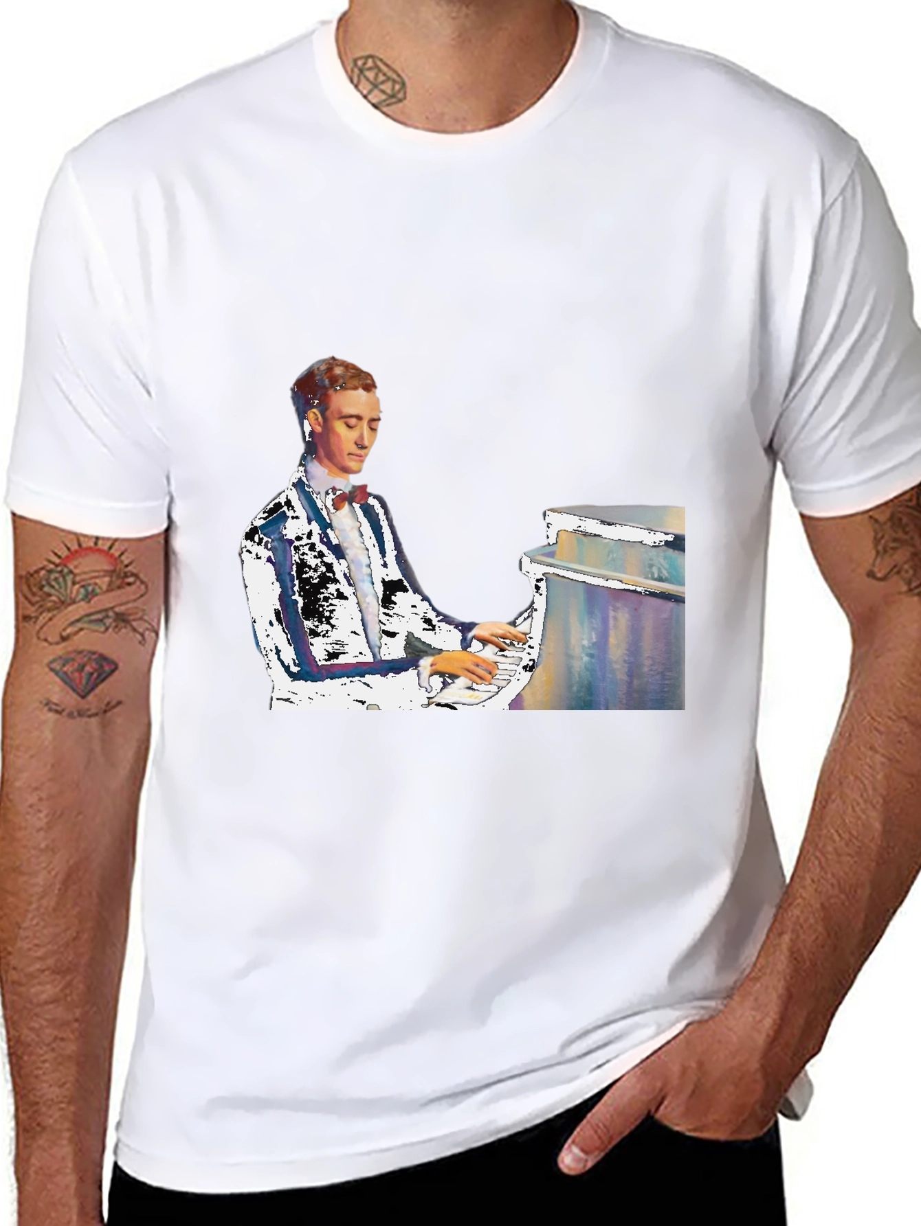 Piano Man Graphic Tee - Black Cotton T-Shirt