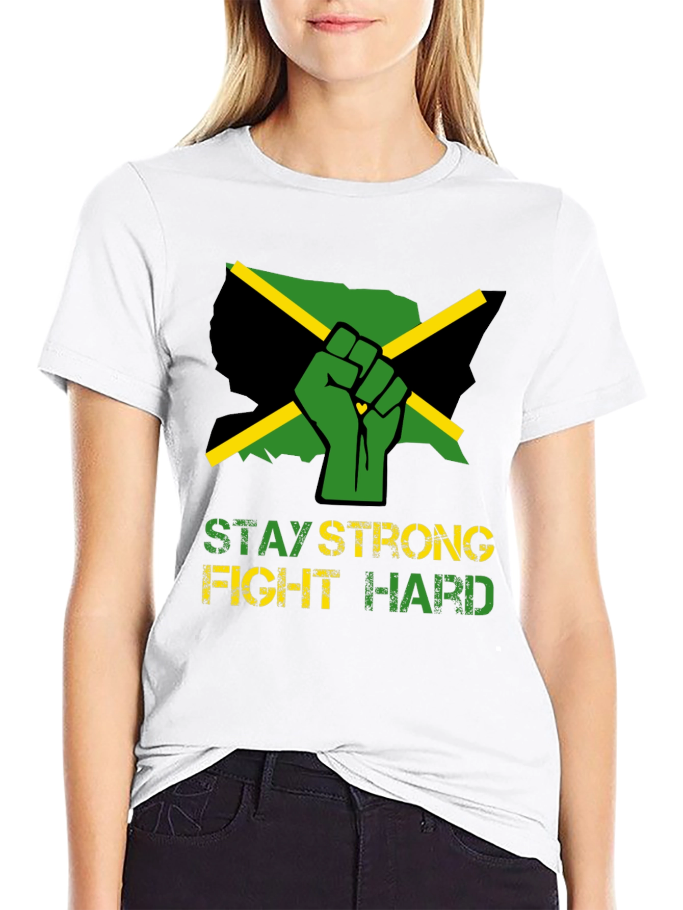 Stay Strong Fight Hard Jamaica Fist T-Shirt