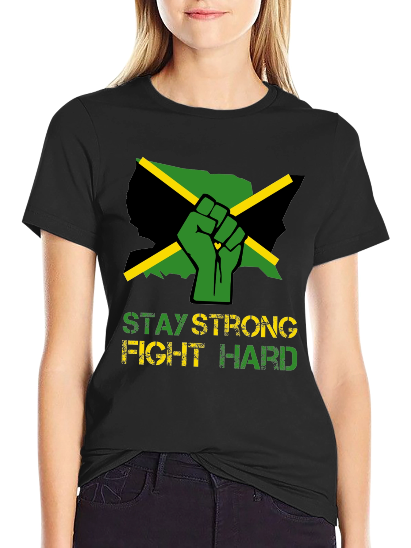 Stay Strong Fight Hard Jamaica Fist T-Shirt