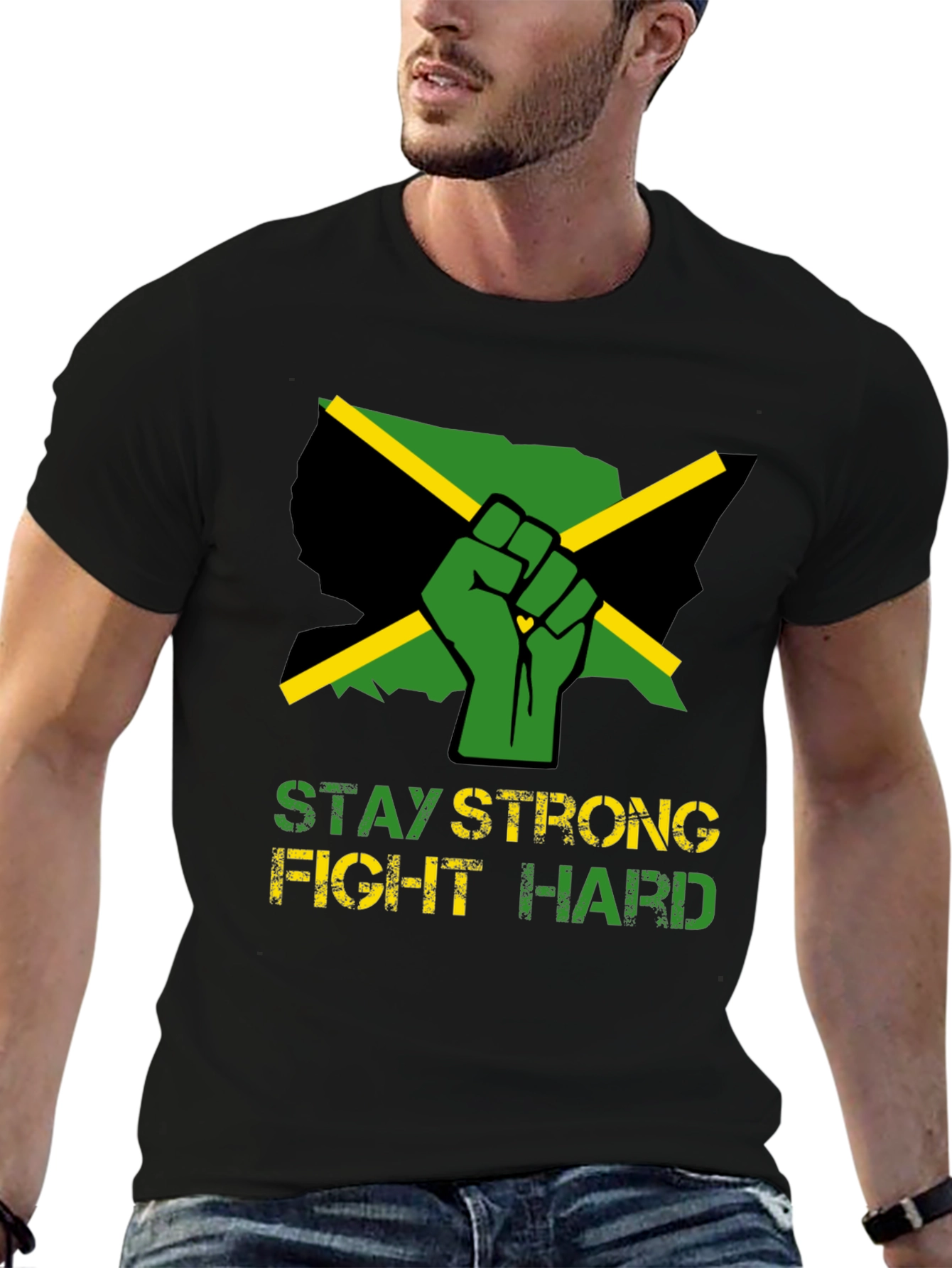 Stay Strong Fight Hard Jamaica Fist T-Shirt