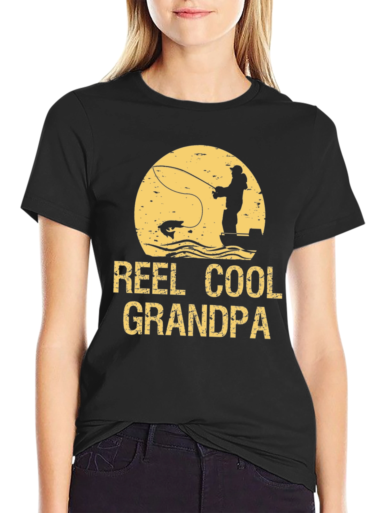 Reel Cool Grandpa Black Graphic T-Shirt