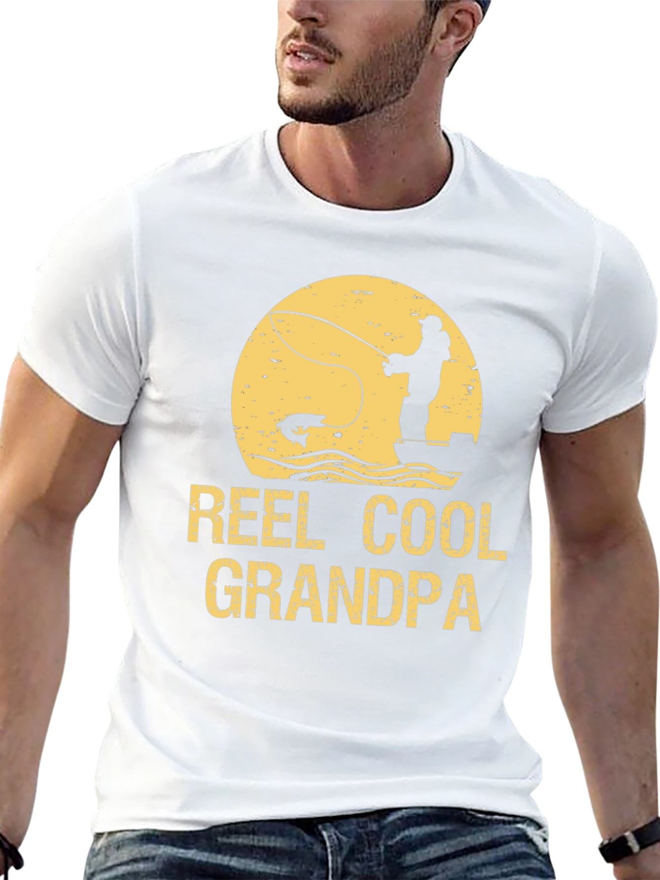 Reel Cool Grandpa Black Graphic T-Shirt