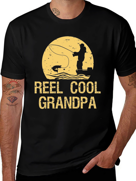 Reel Cool Grandpa Black Graphic T-Shirt