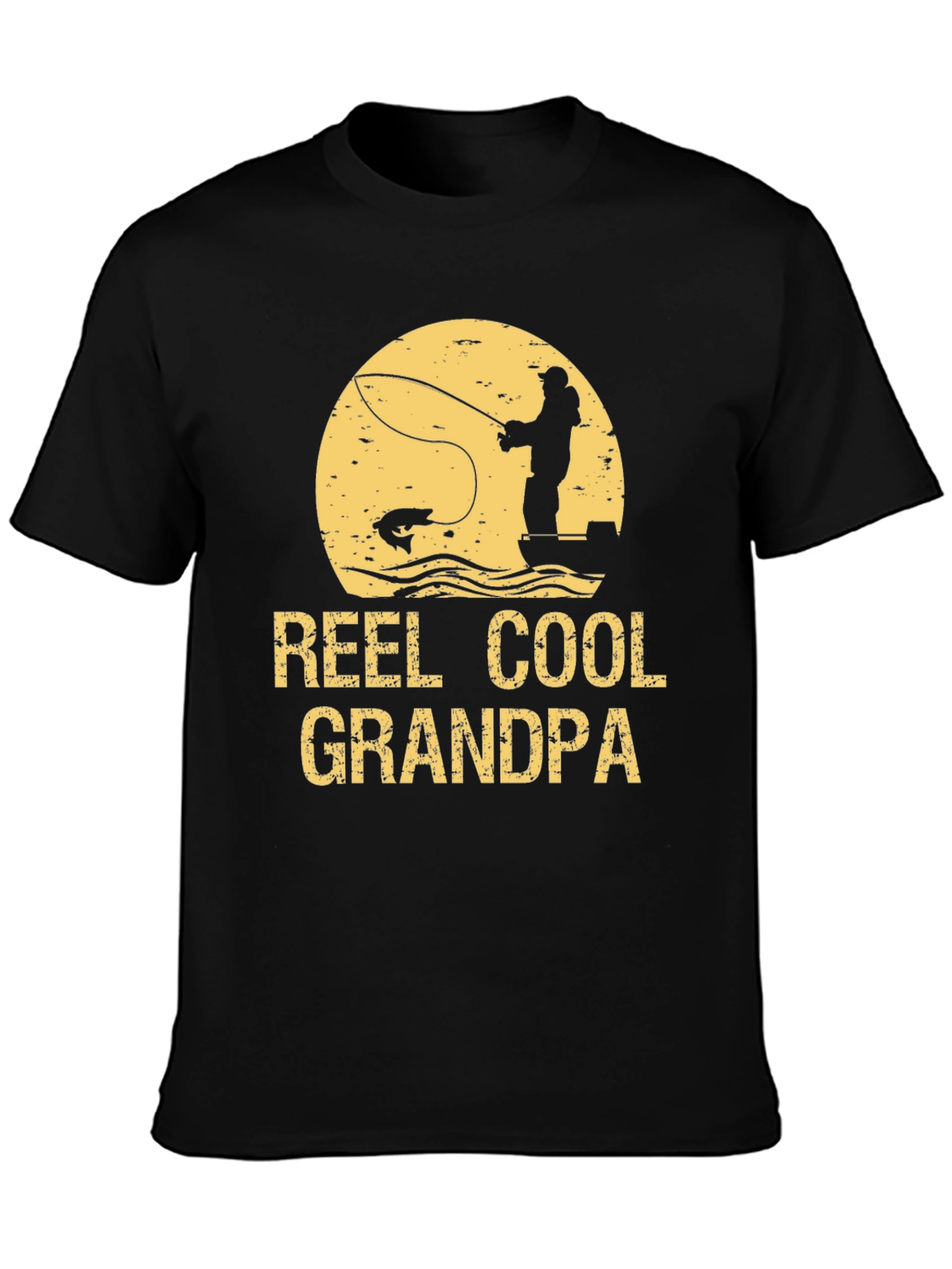 Reel Cool Grandpa Black Graphic T-Shirt