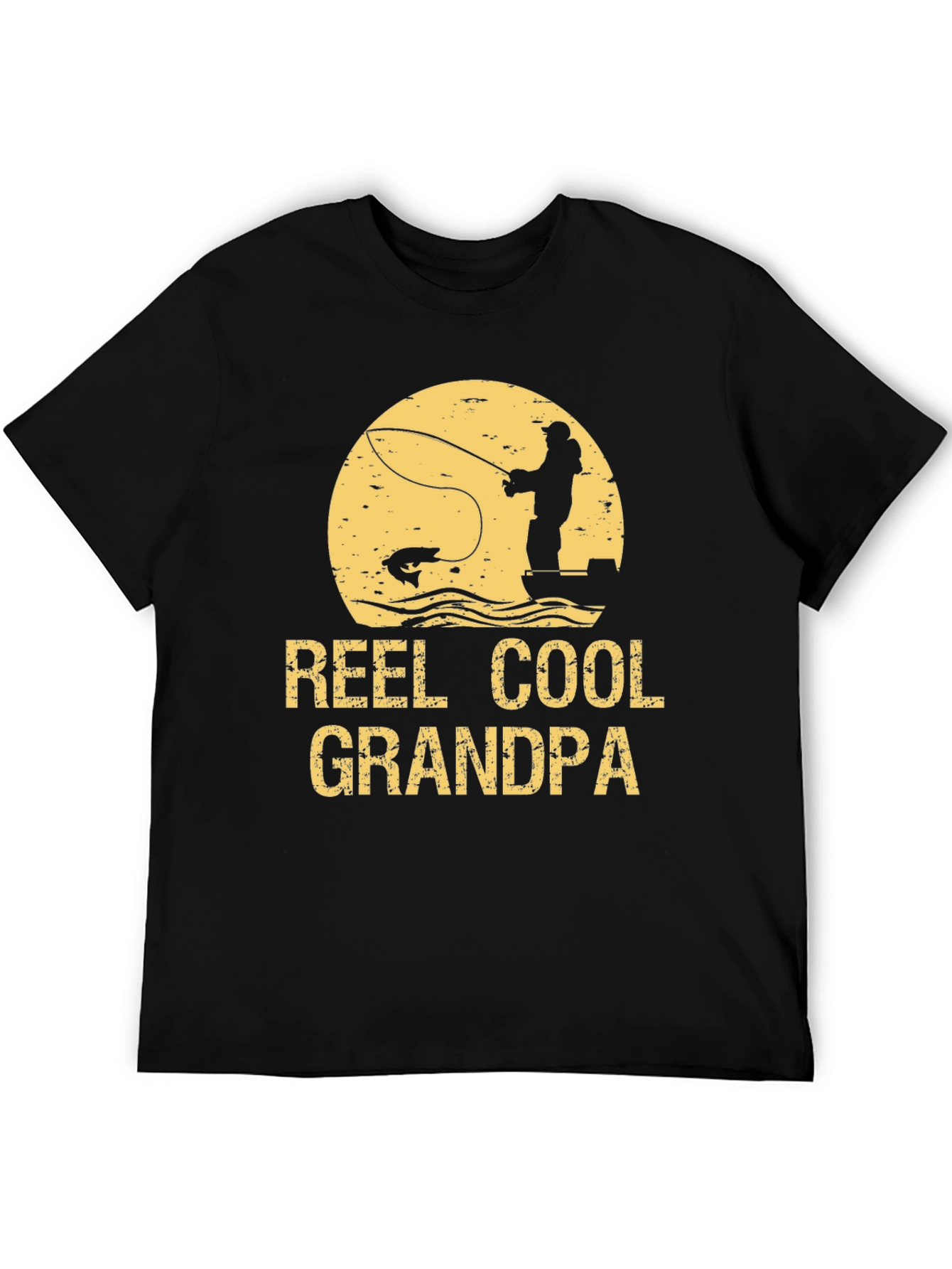 Reel Cool Grandpa Black Graphic T-Shirt