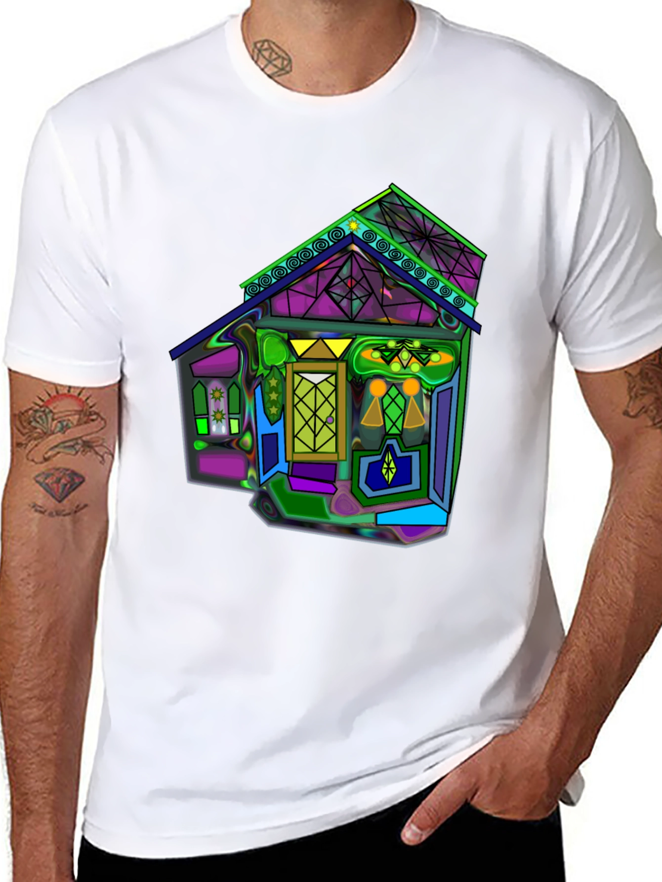 Vivid Geometric House Graphic T-Shirt