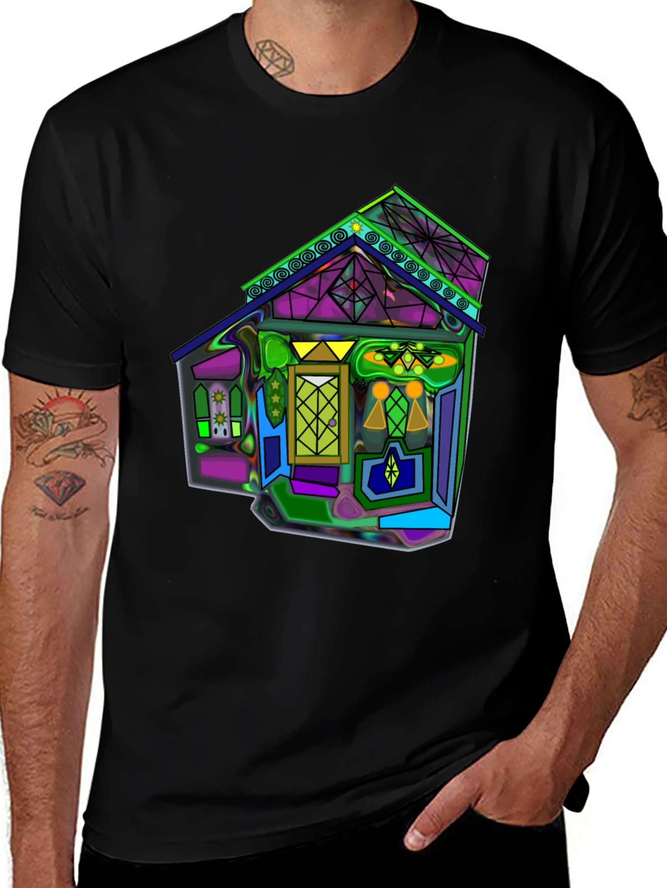 Vivid Geometric House Graphic T-Shirt