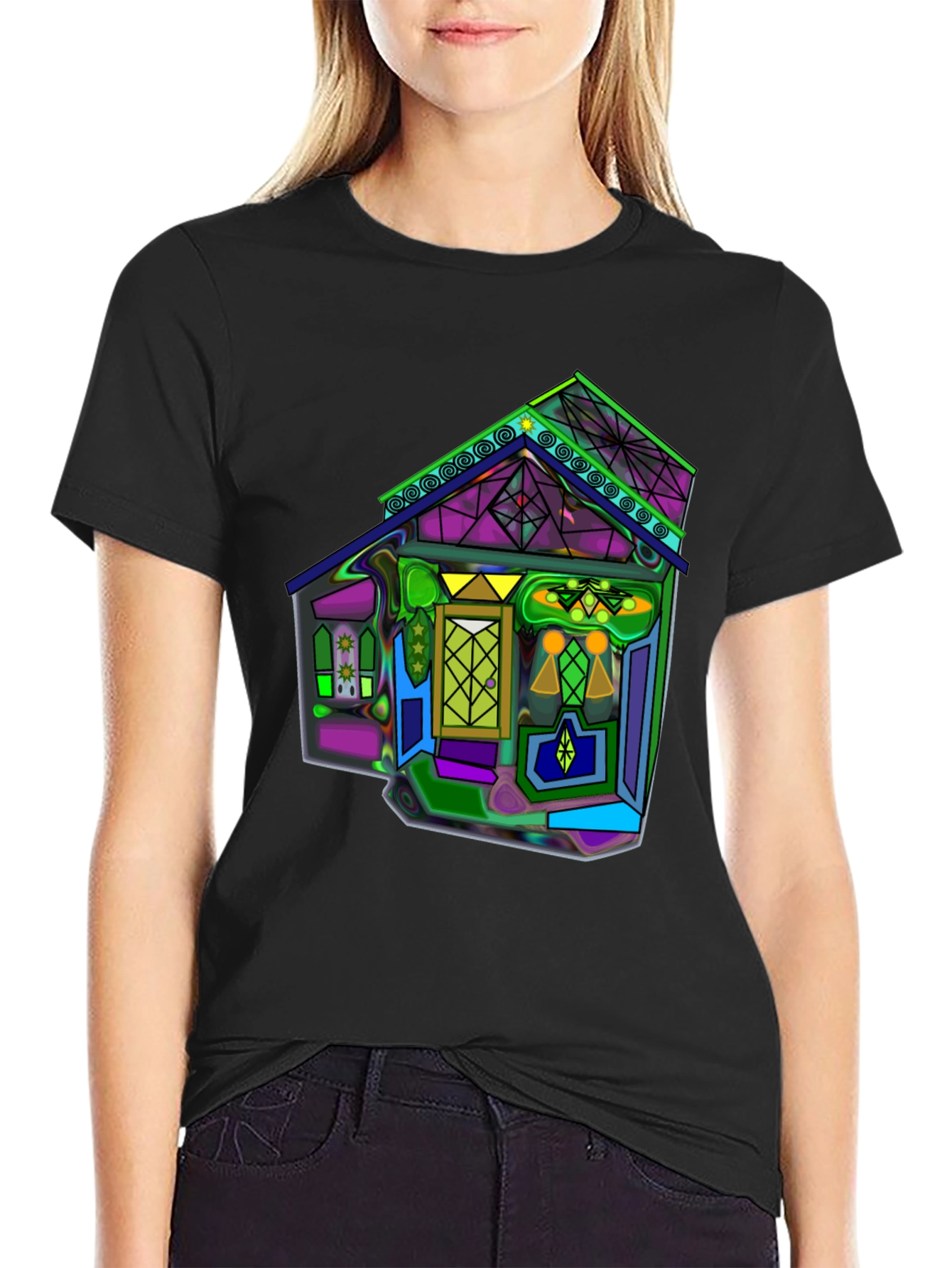 Vivid Geometric House Graphic T-Shirt
