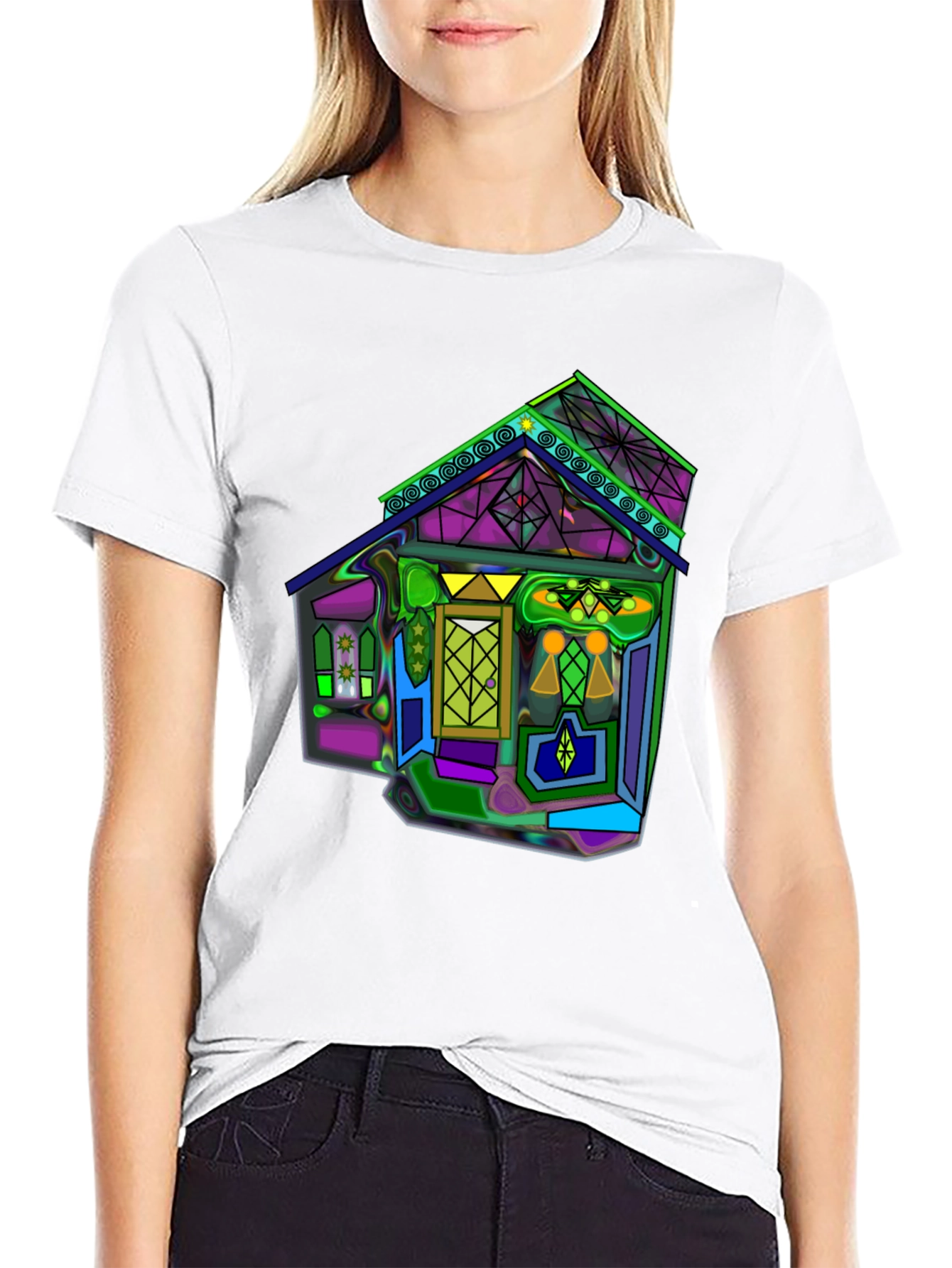 Vivid Geometric House Graphic T-Shirt