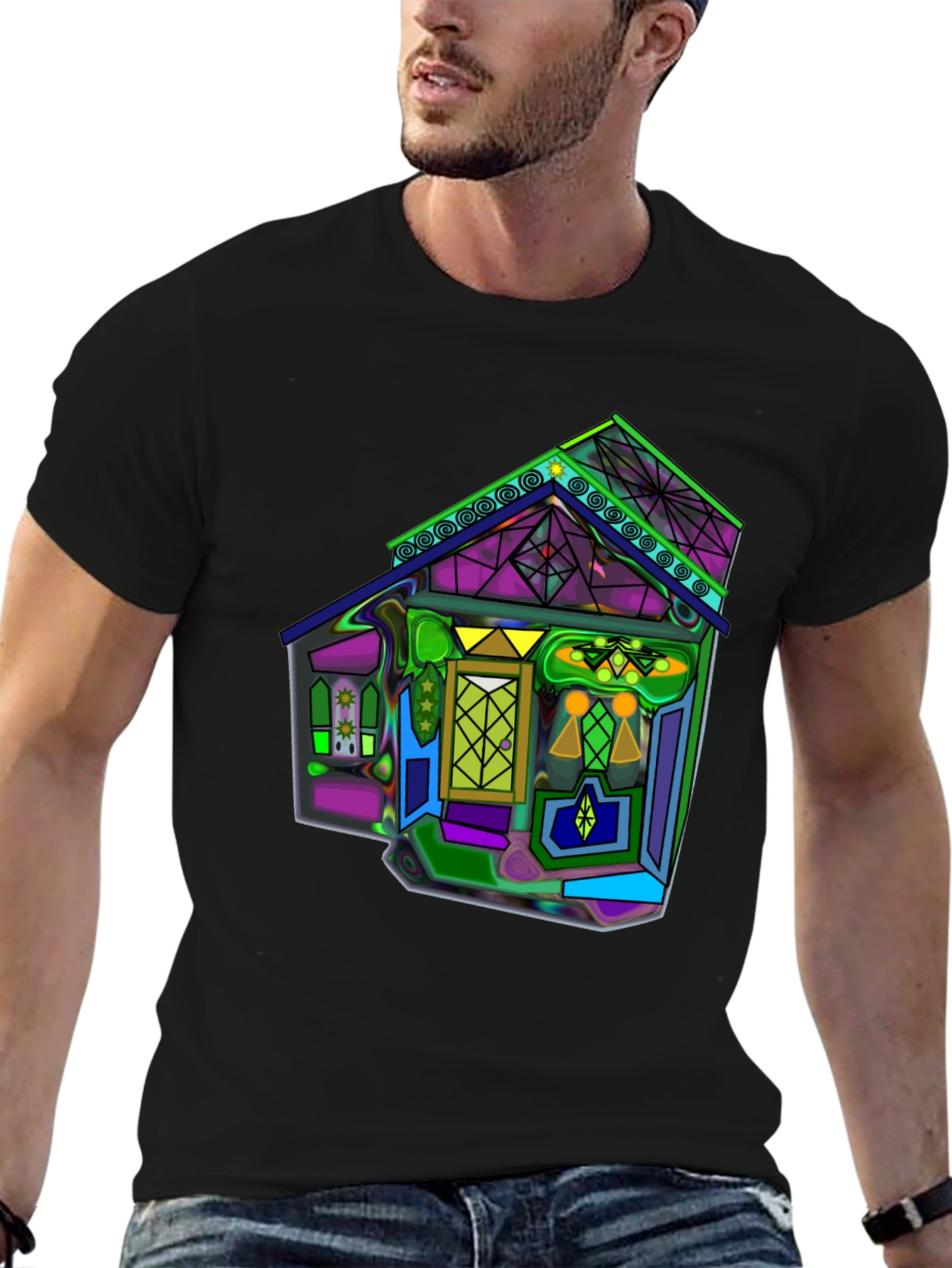 Vivid Geometric House Graphic T-Shirt
