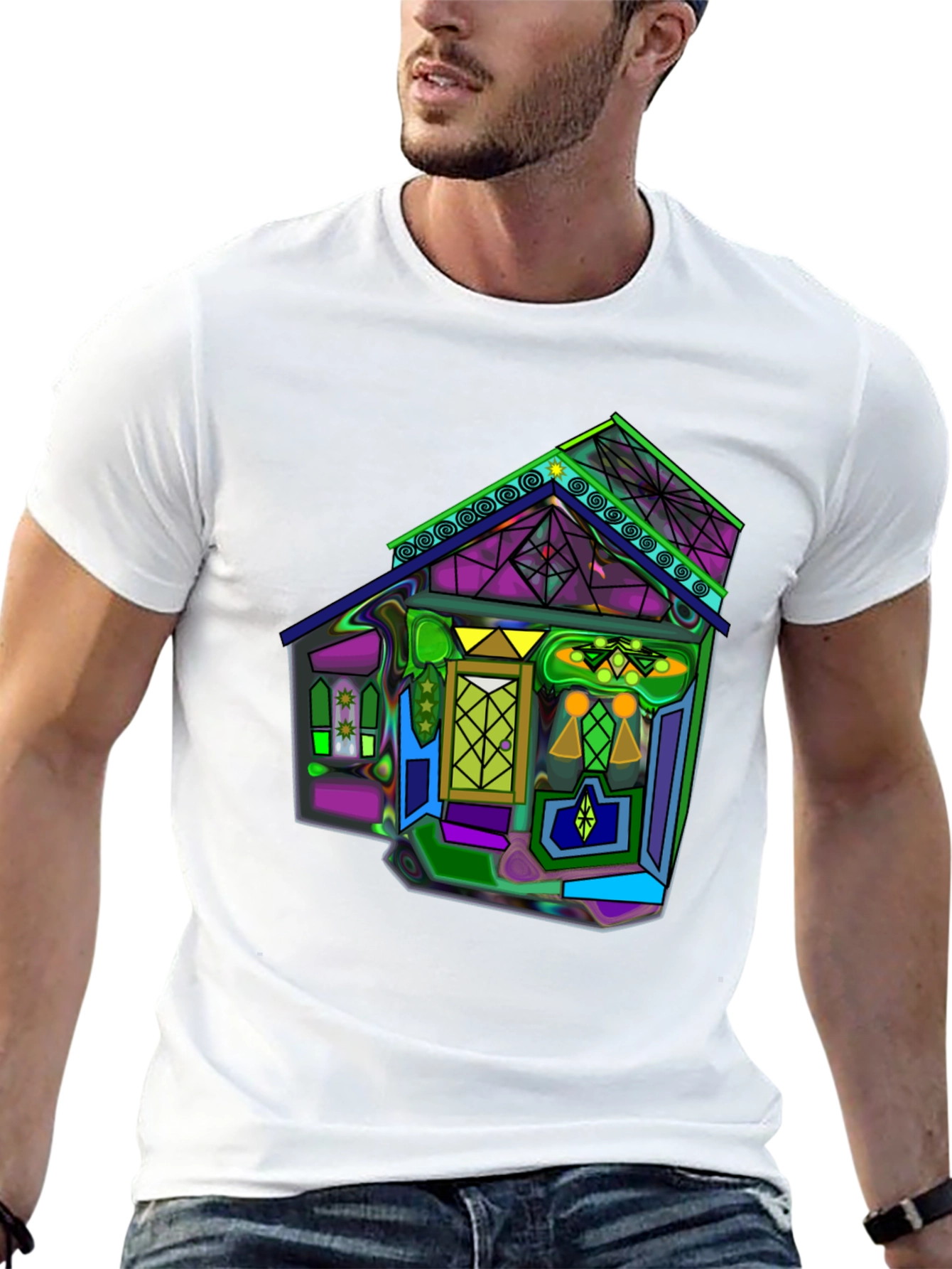 Vivid Geometric House Graphic T-Shirt